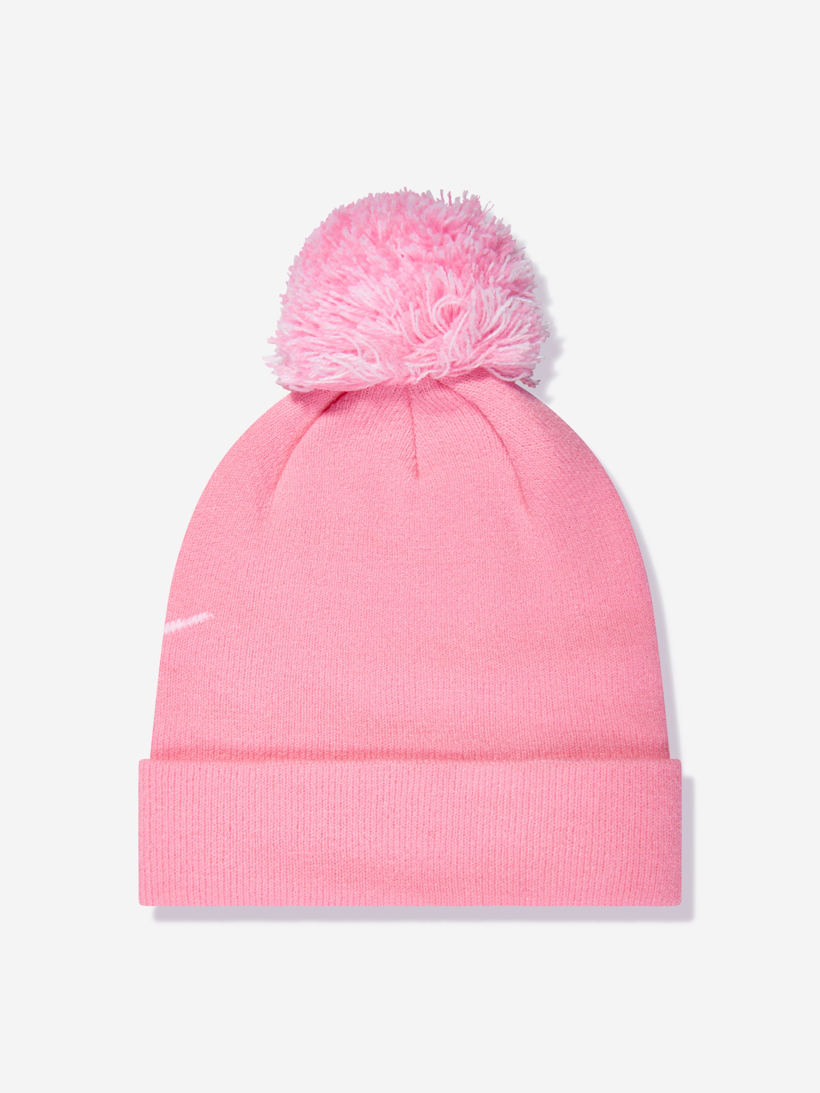 Nike Girls Swoosh Pom Beanie and Gloves Set in Pink