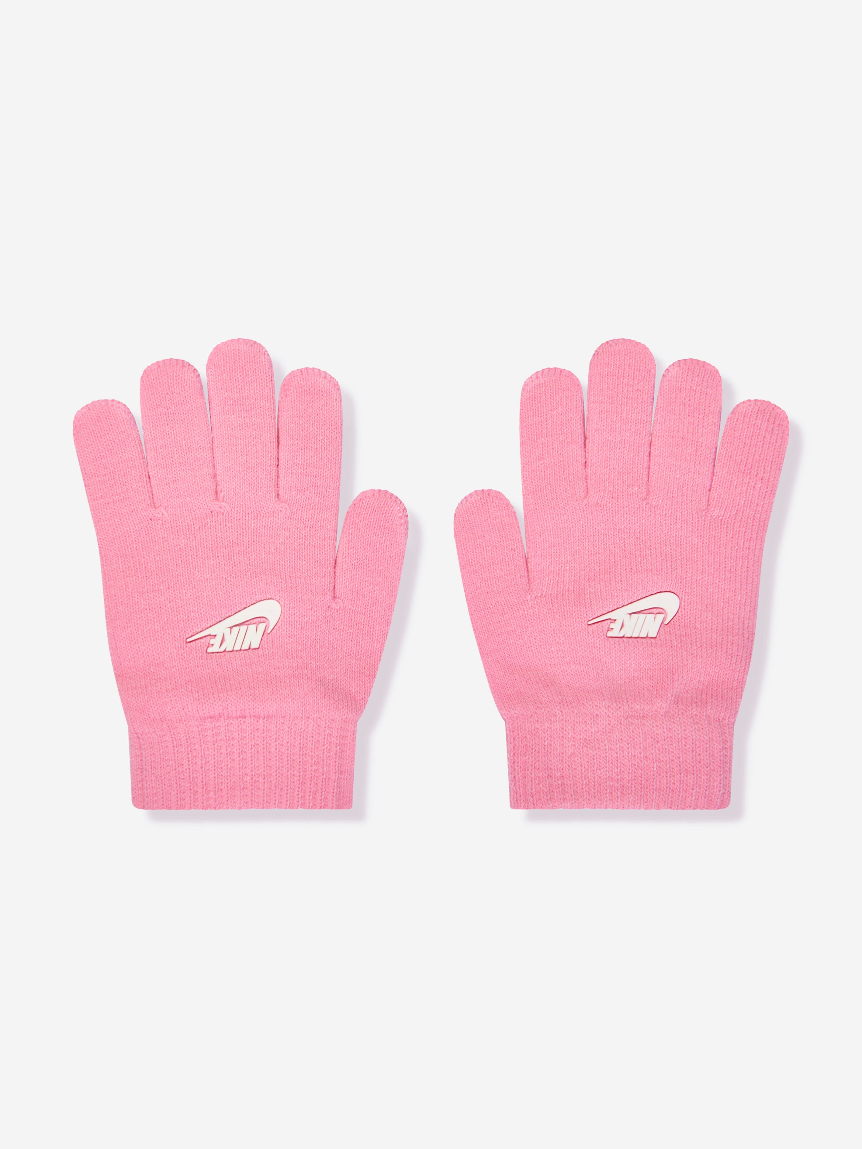 Nike Girls Swoosh Pom Beanie and Gloves Set in Pink