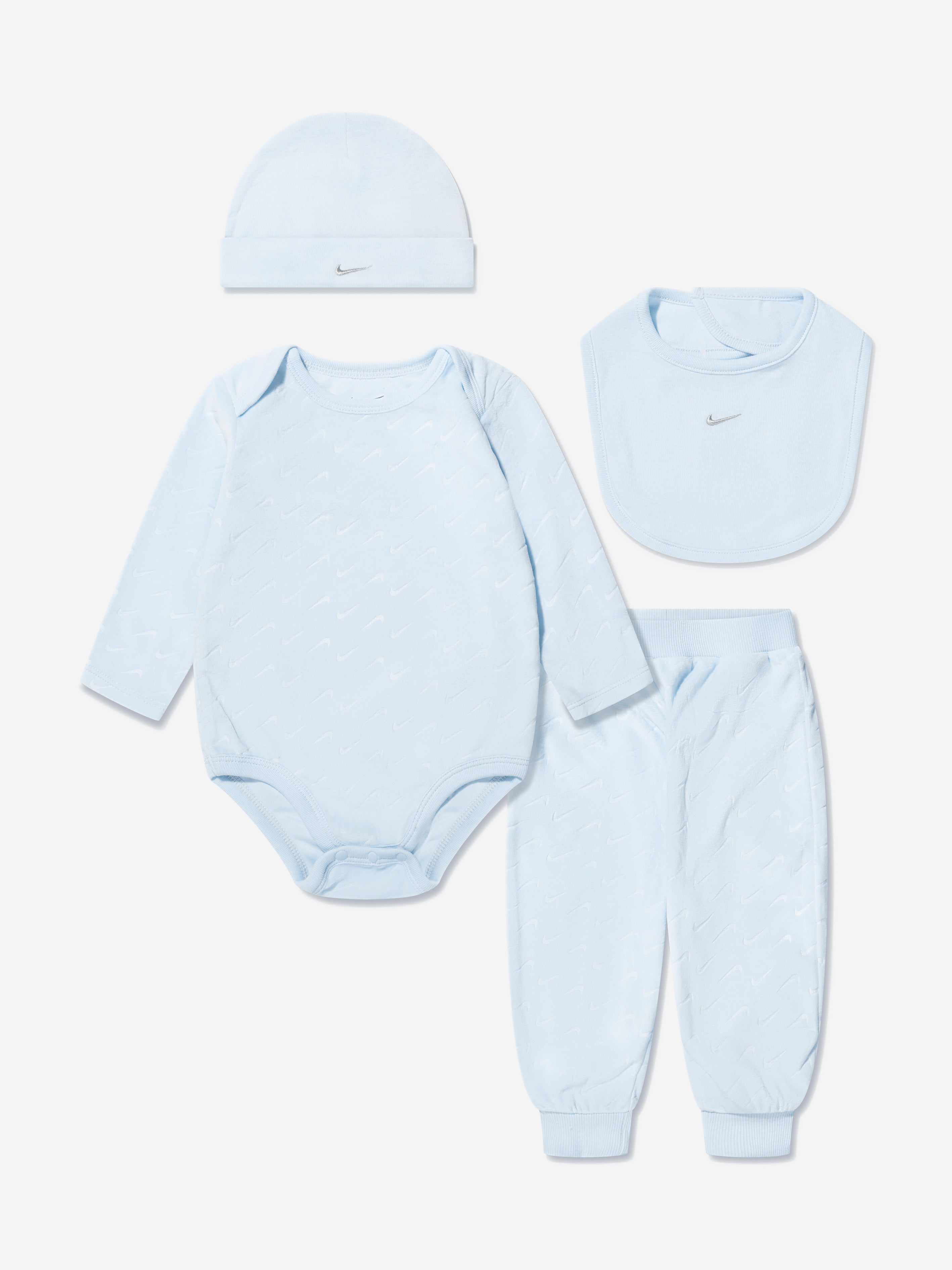 Nike Baby Boys 4 Piece Velour Embossed Swoosh Set in Blue