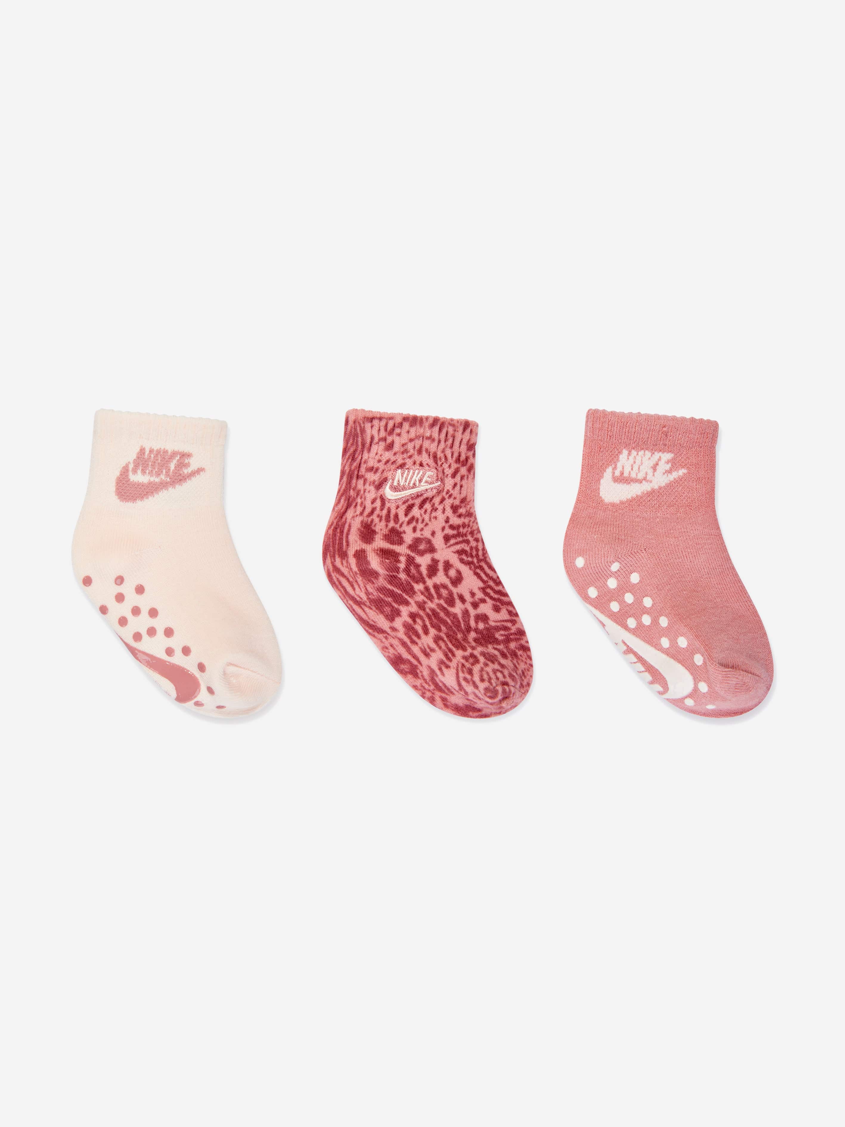 Nike Baby Girls 3 Pack Infant Grip Socks Set in Pink