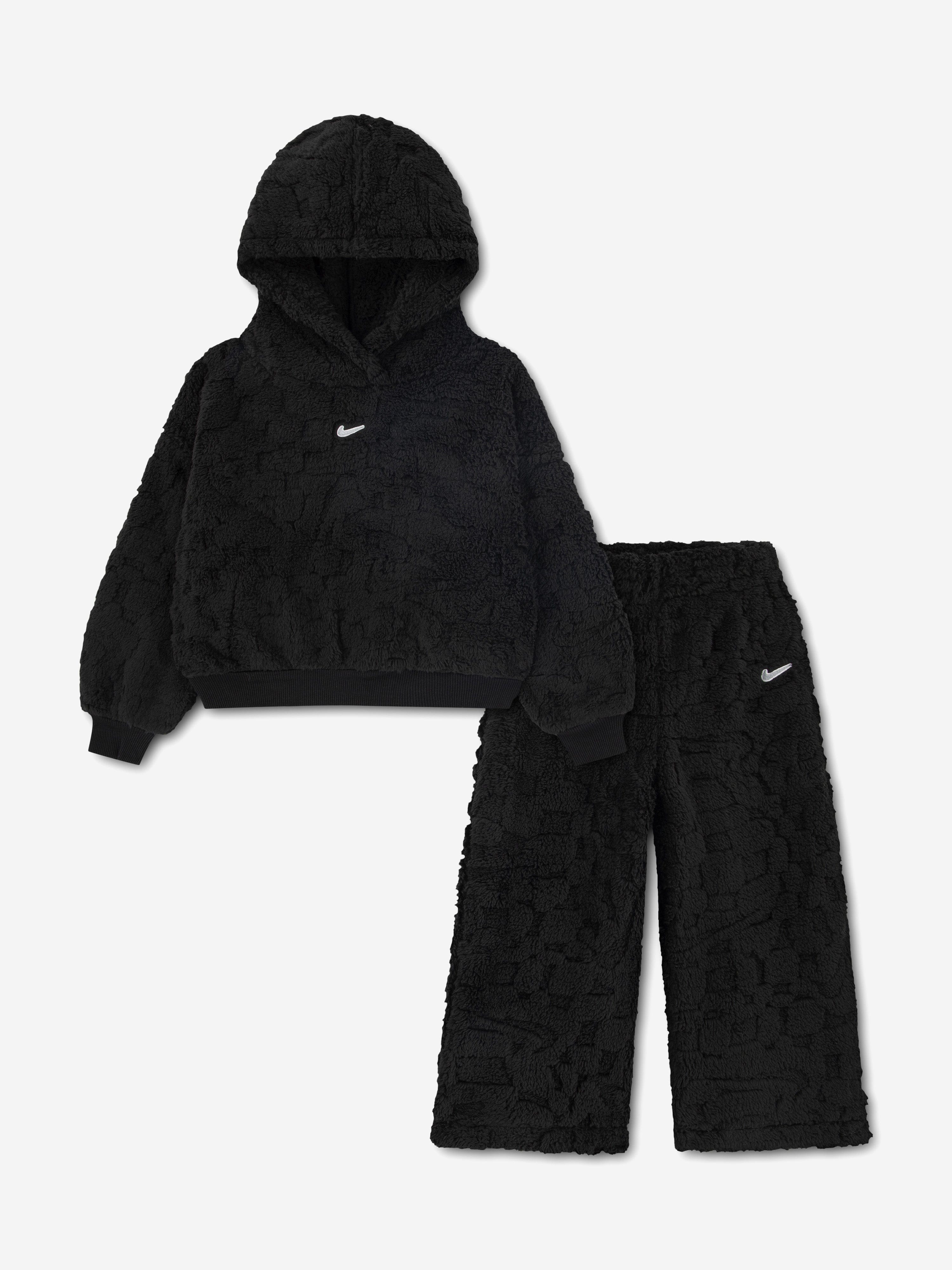 Nike Girls Cozy PO Hood Tracksuit in Black