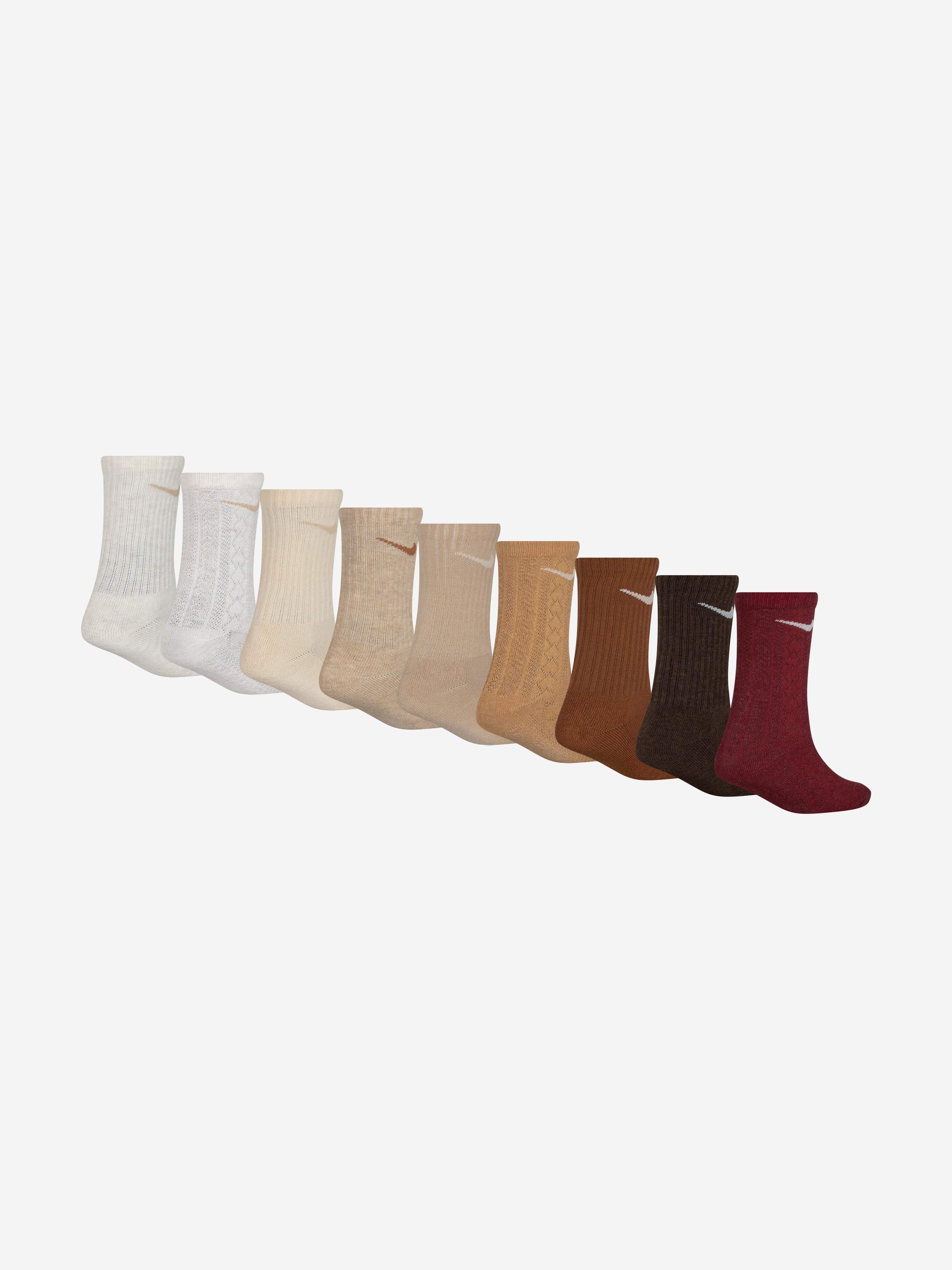 Nike Kids Holiday 9 Pack Crew Box Socks Set in Beige