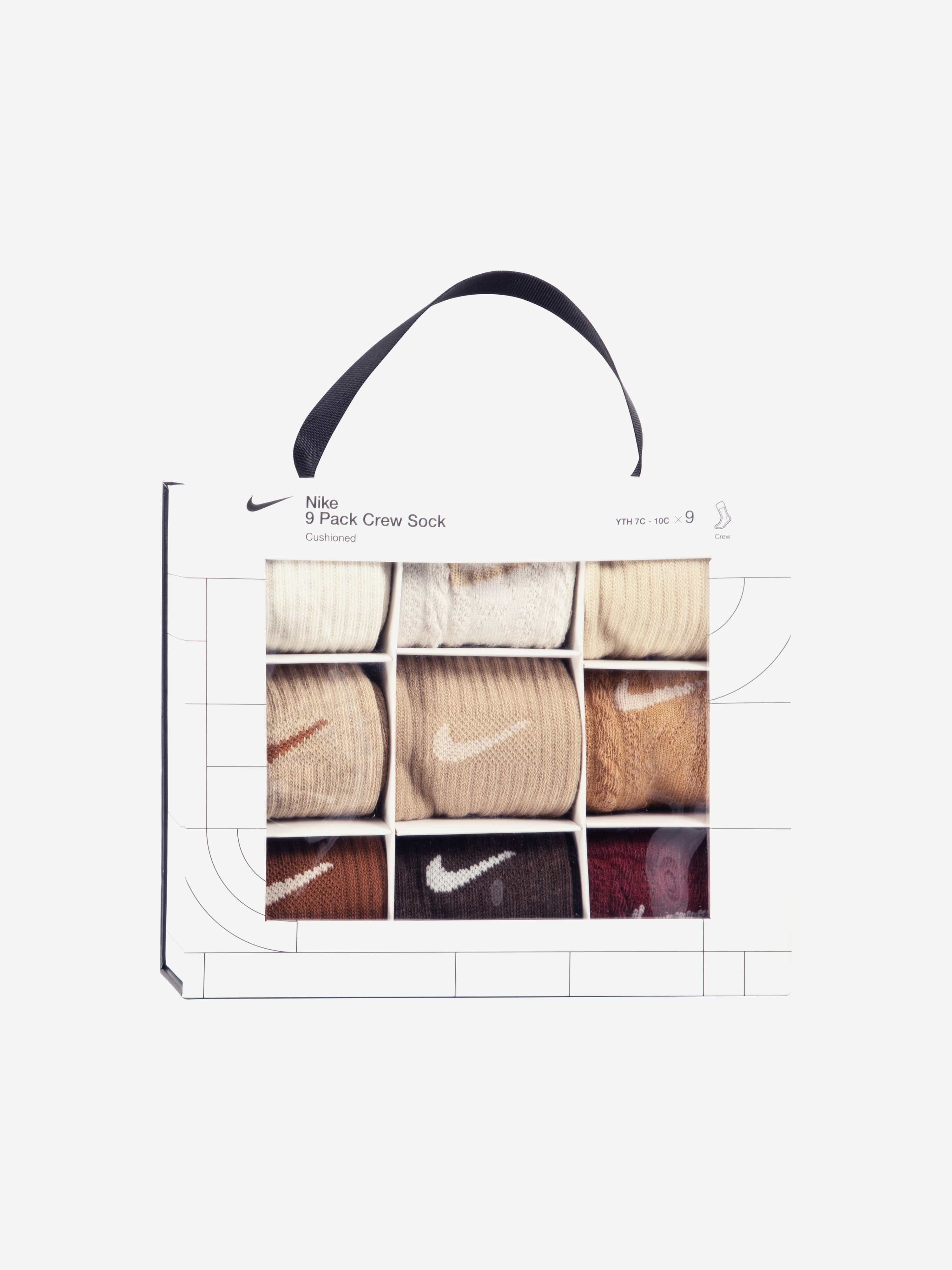 Nike Kids Holiday 9 Pack Crew Box Socks Set in Beige