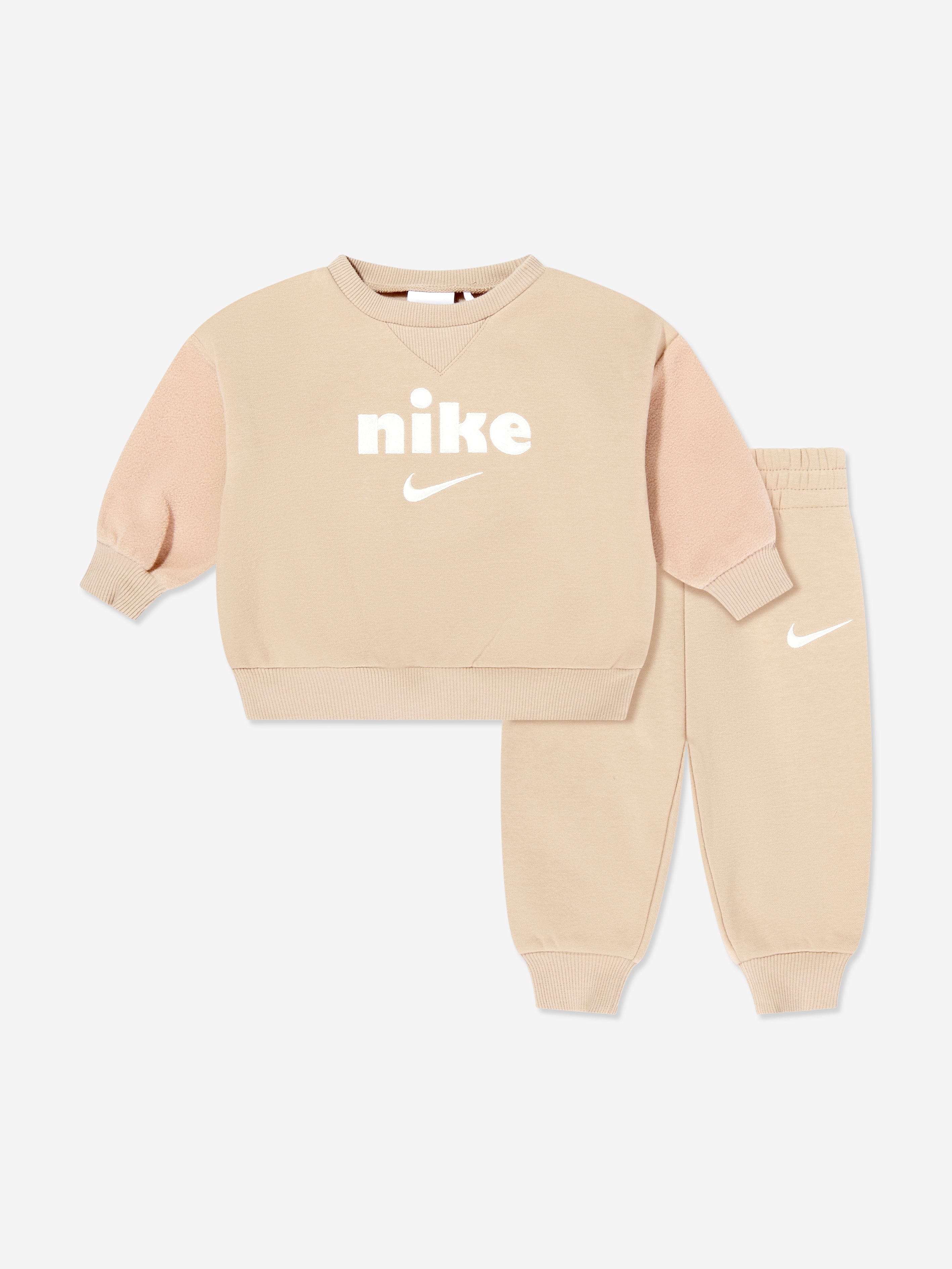 Nike Kids Logo Fleece Tracksuit in Beige