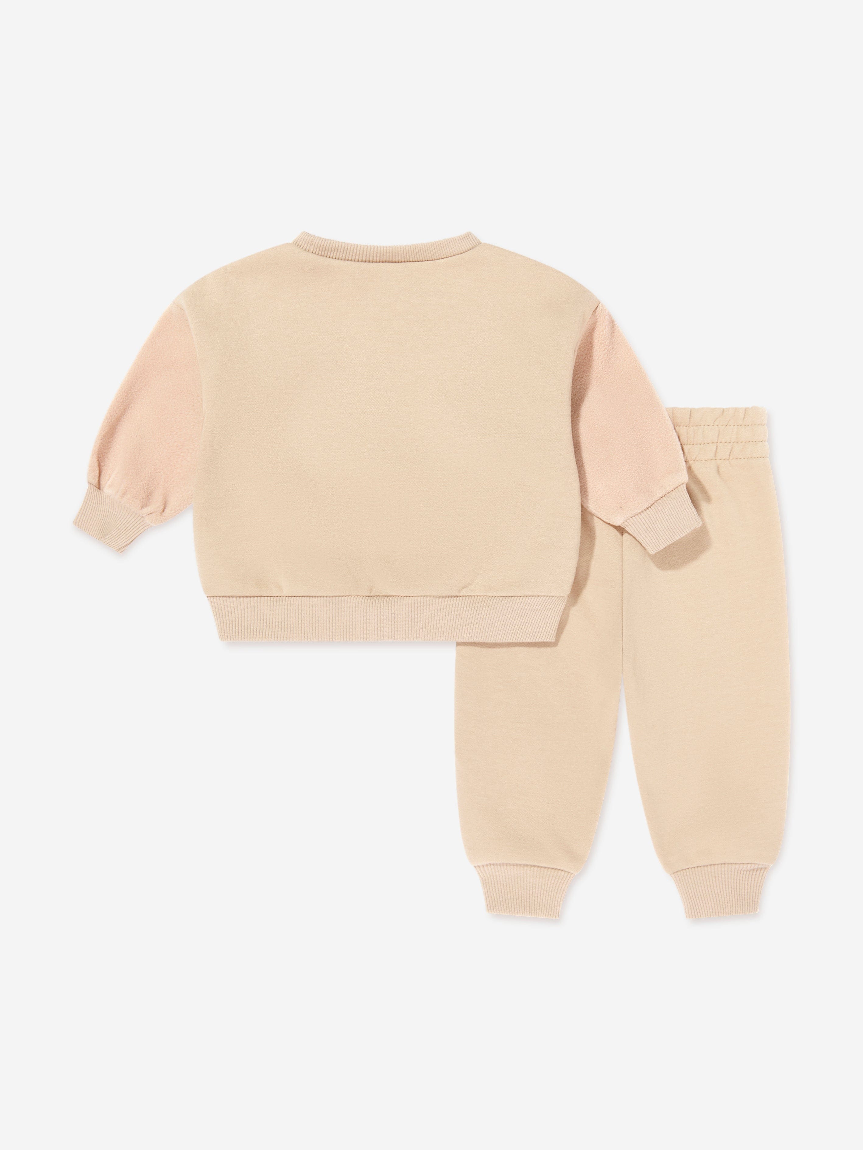 Nike Kids Logo Fleece Tracksuit in Beige
