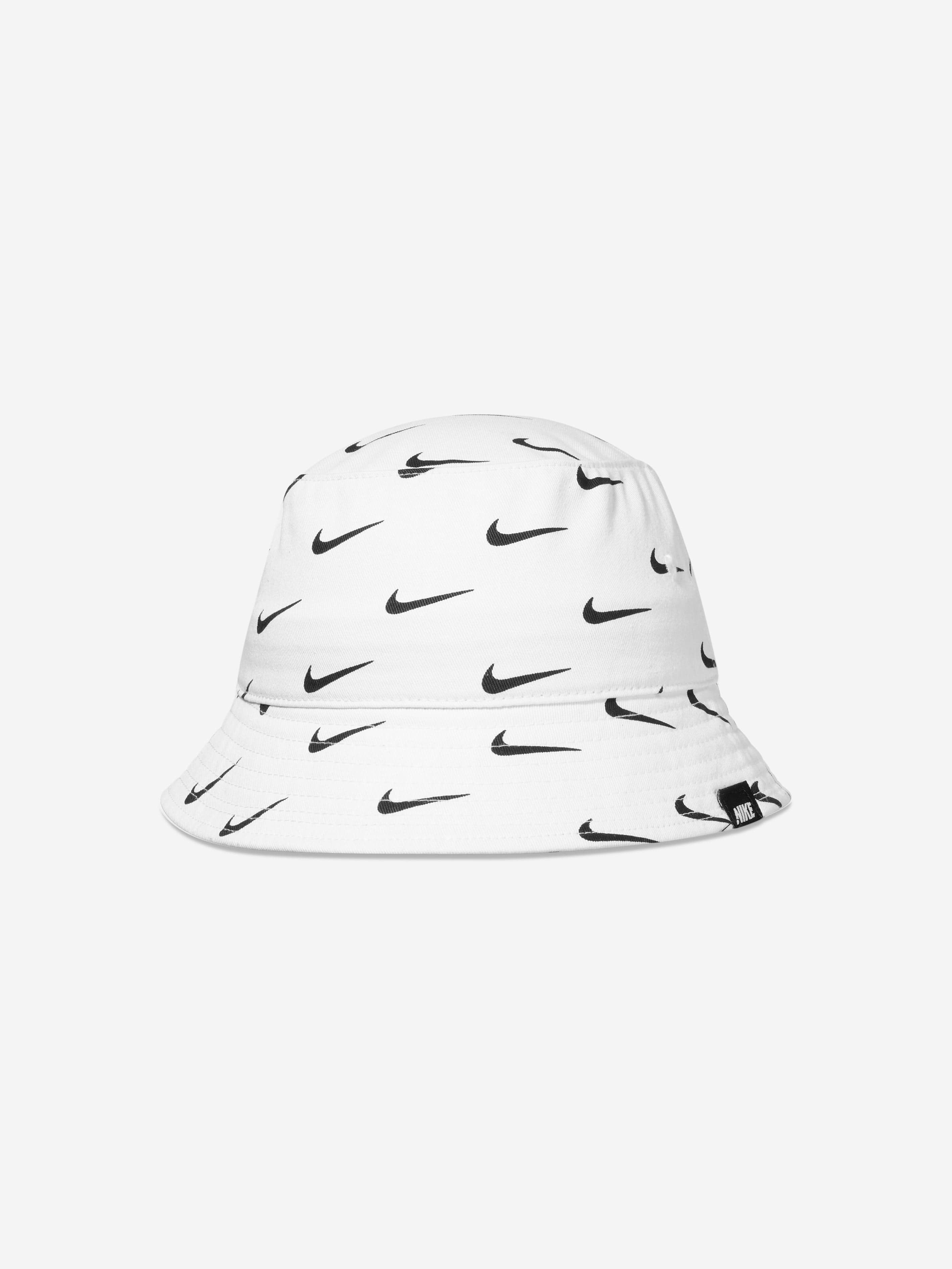 Nike Kids Swoosh Print Bucket Hat in White