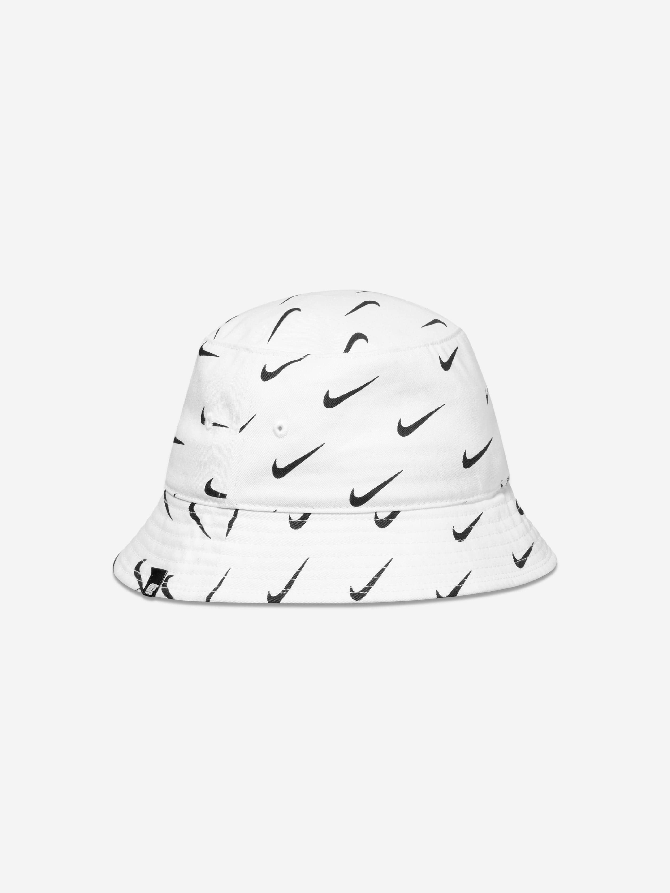 Nike Kids Swoosh Print Bucket Hat in White