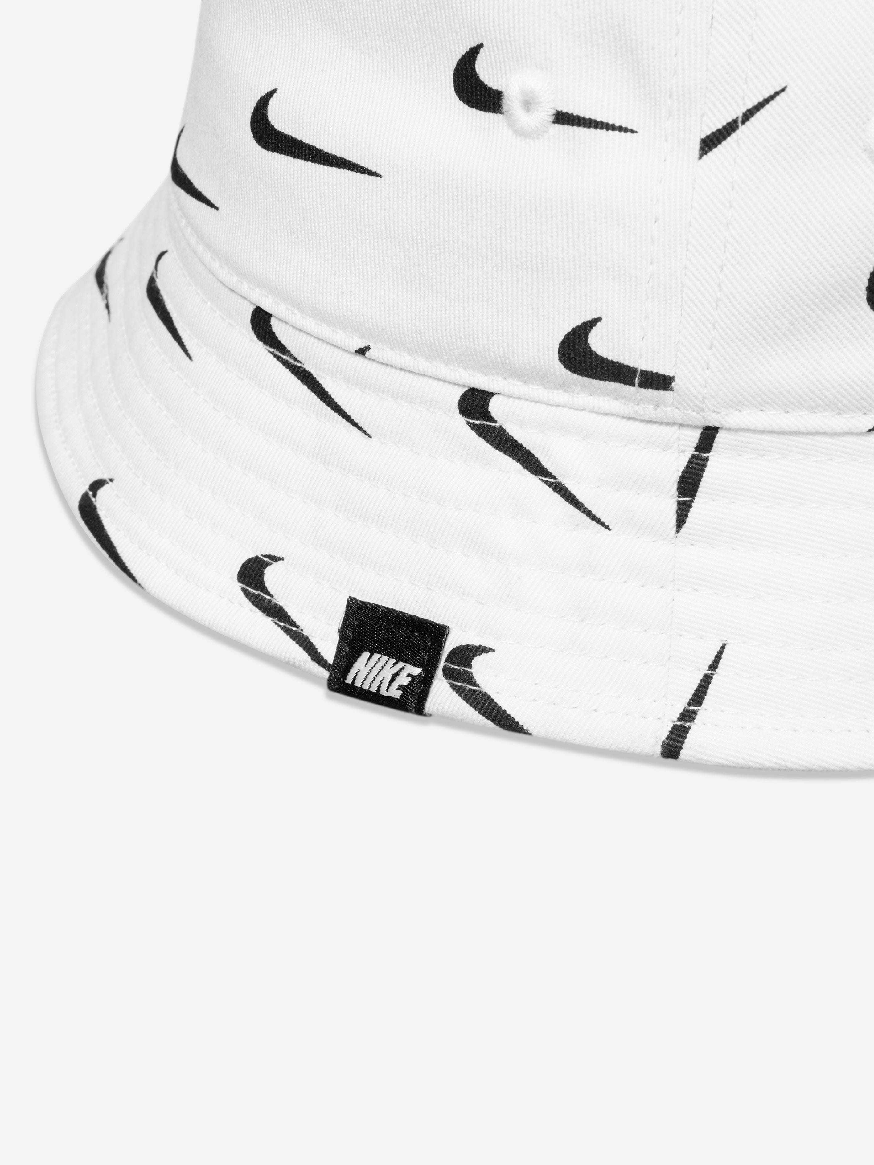 Nike Kids Swoosh Print Bucket Hat in White