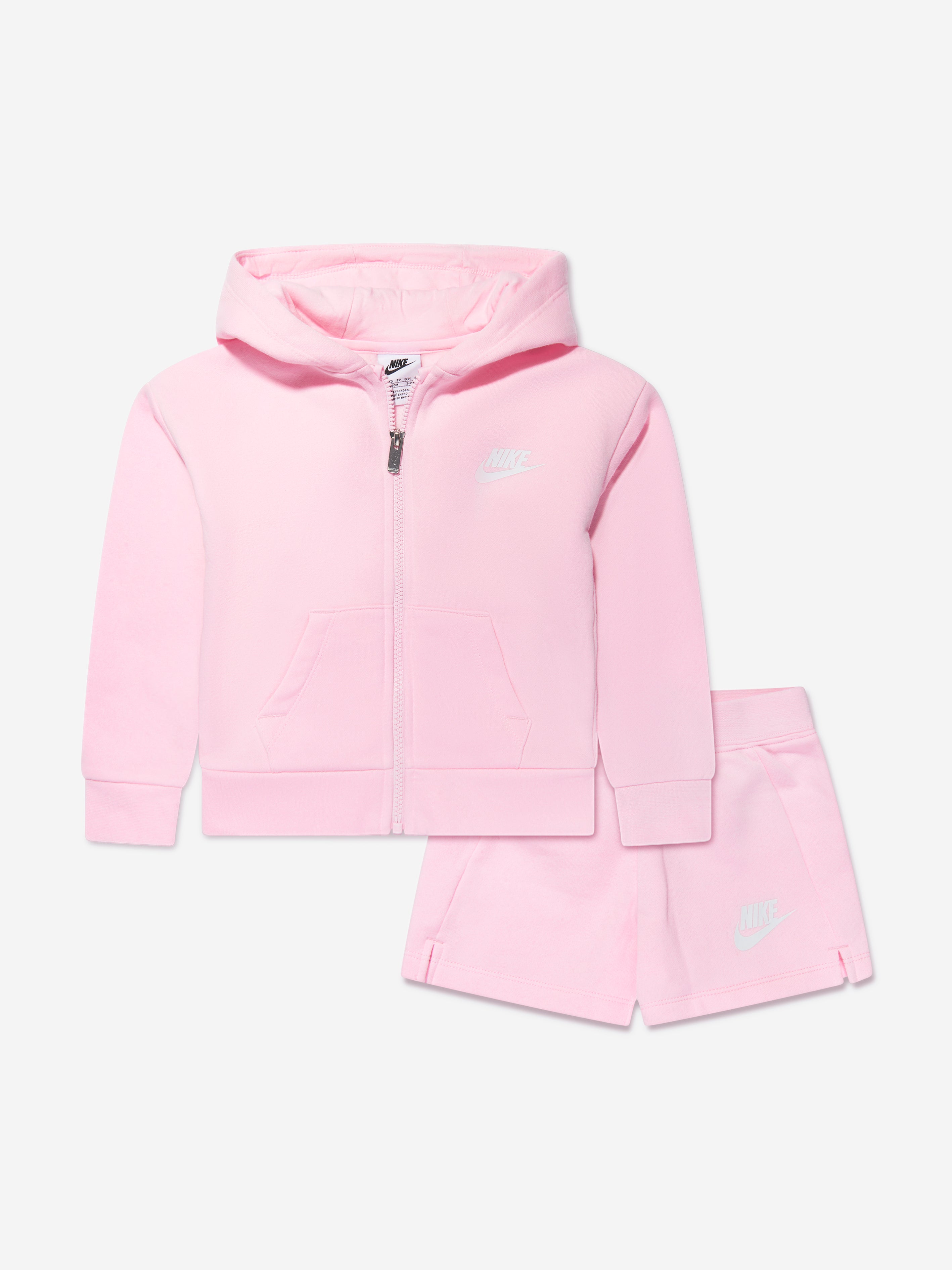 Nike Girls Zip Up Hoodie And Shorts Set in Pink