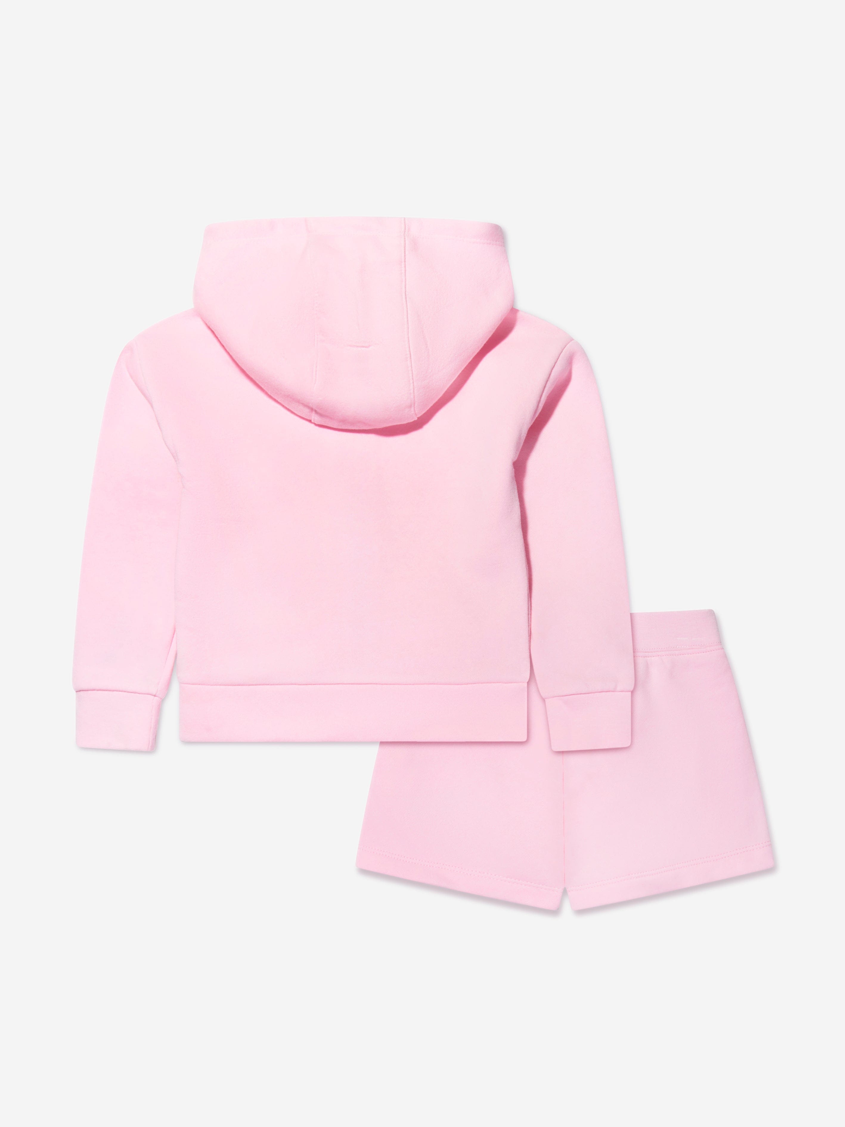 Nike Girls Zip Up Hoodie And Shorts Set in Pink