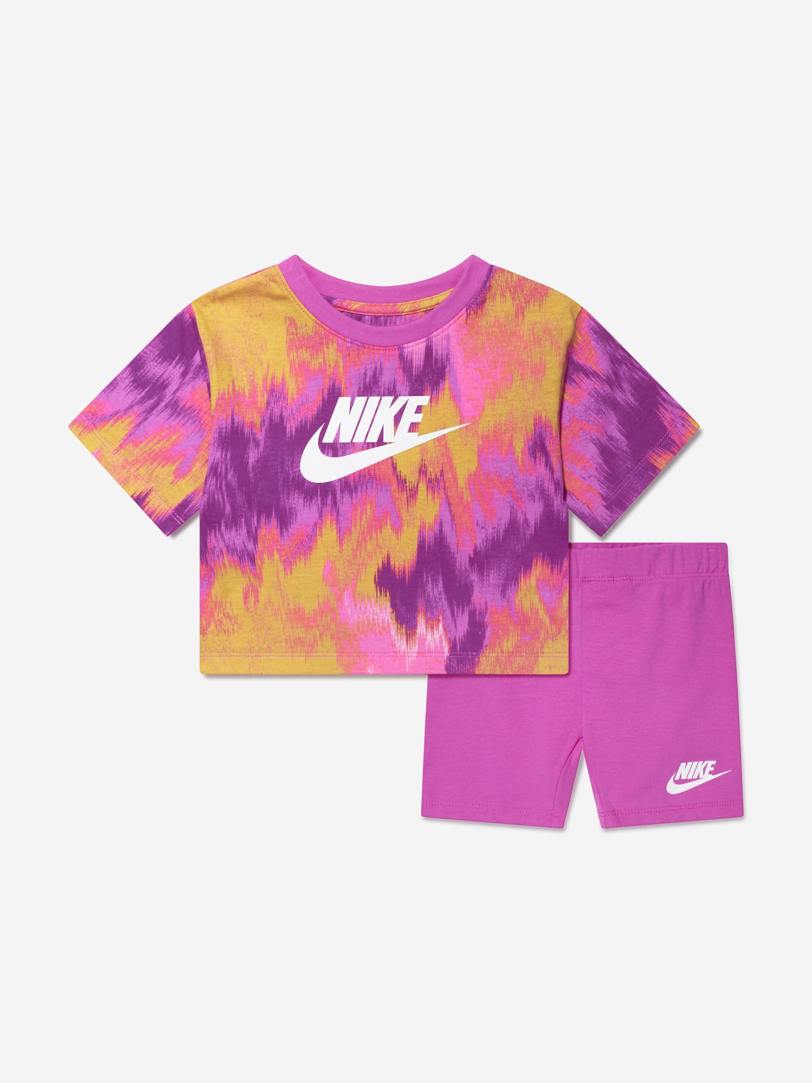 Nike Girls Boxy T-Shirt And Bike Shorts Set in Pink