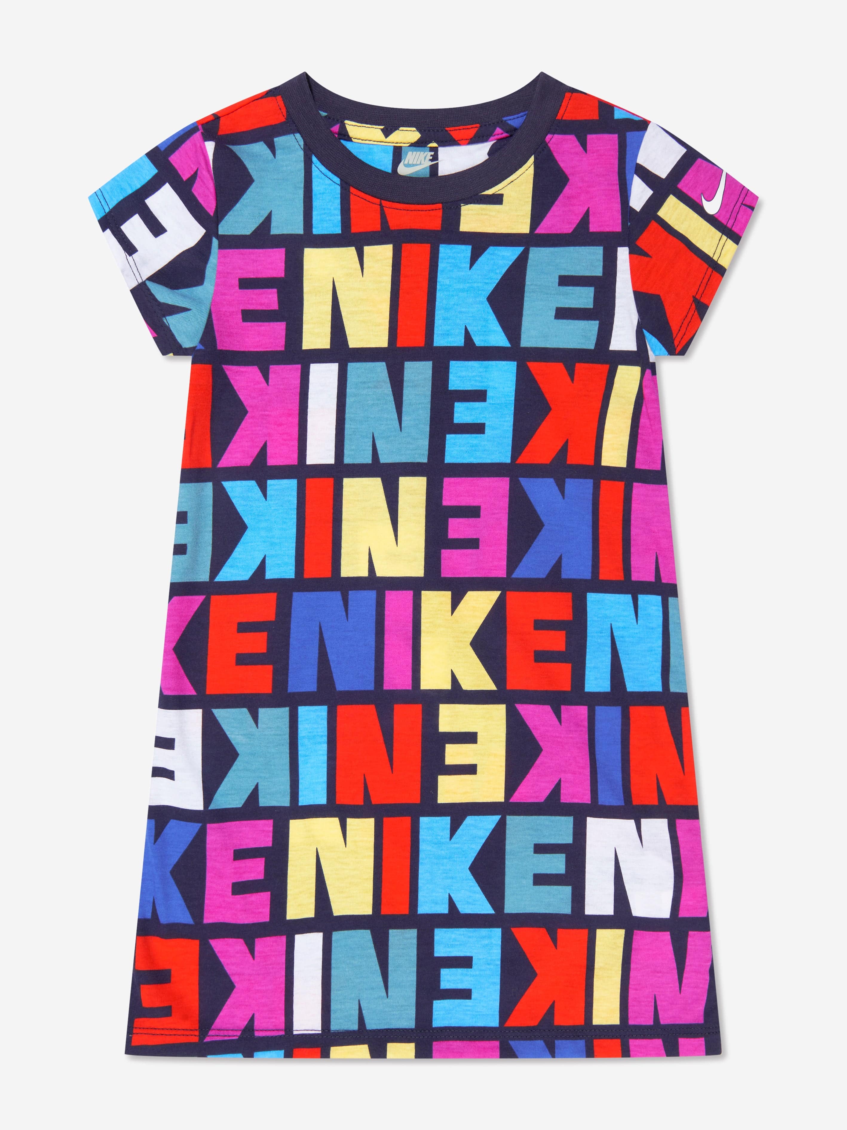 Nike Girls Block Logo T-Shirt Dress in Navy