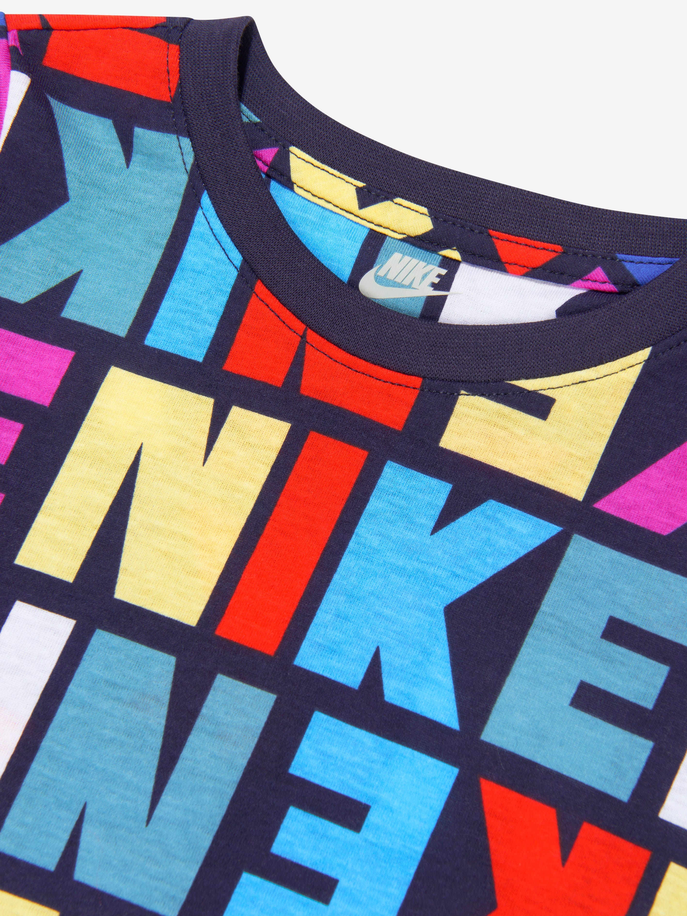 Nike Girls Block Logo T-Shirt Dress in Navy