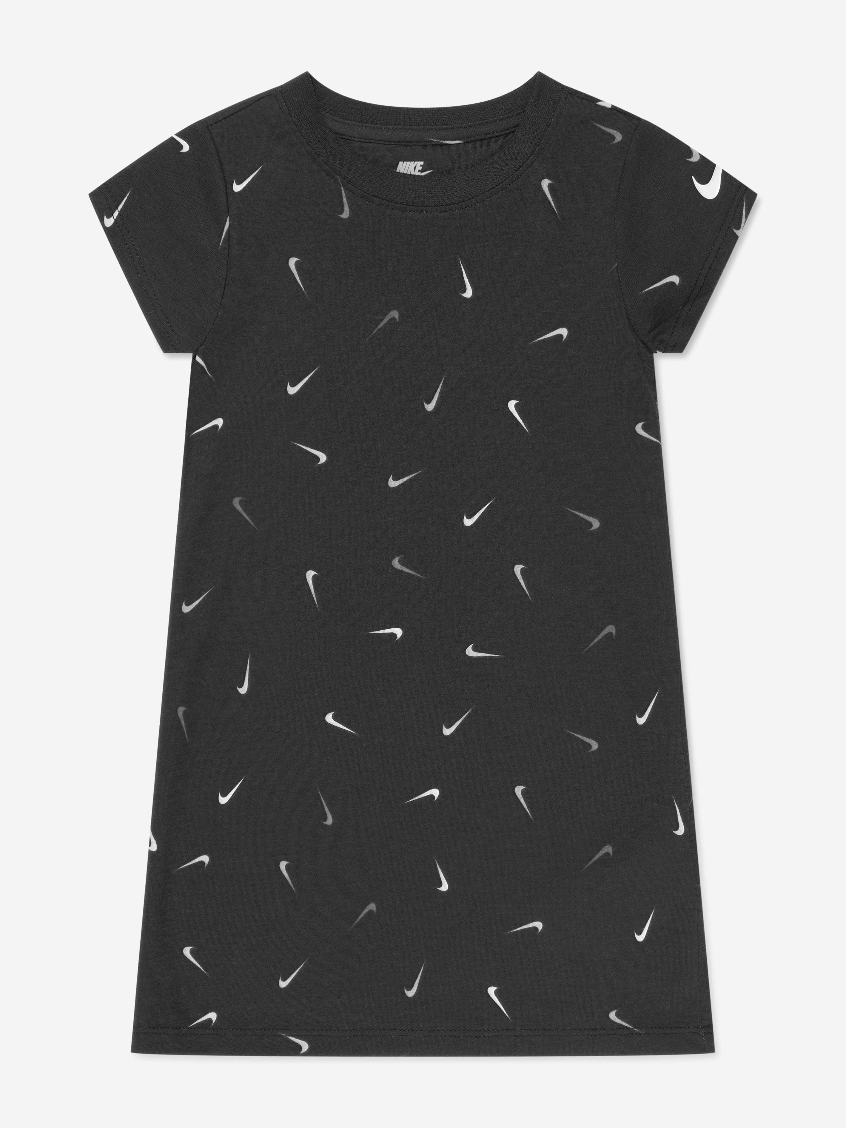 Nike Girls Swoosh Printed T-Shirt Dress in Black