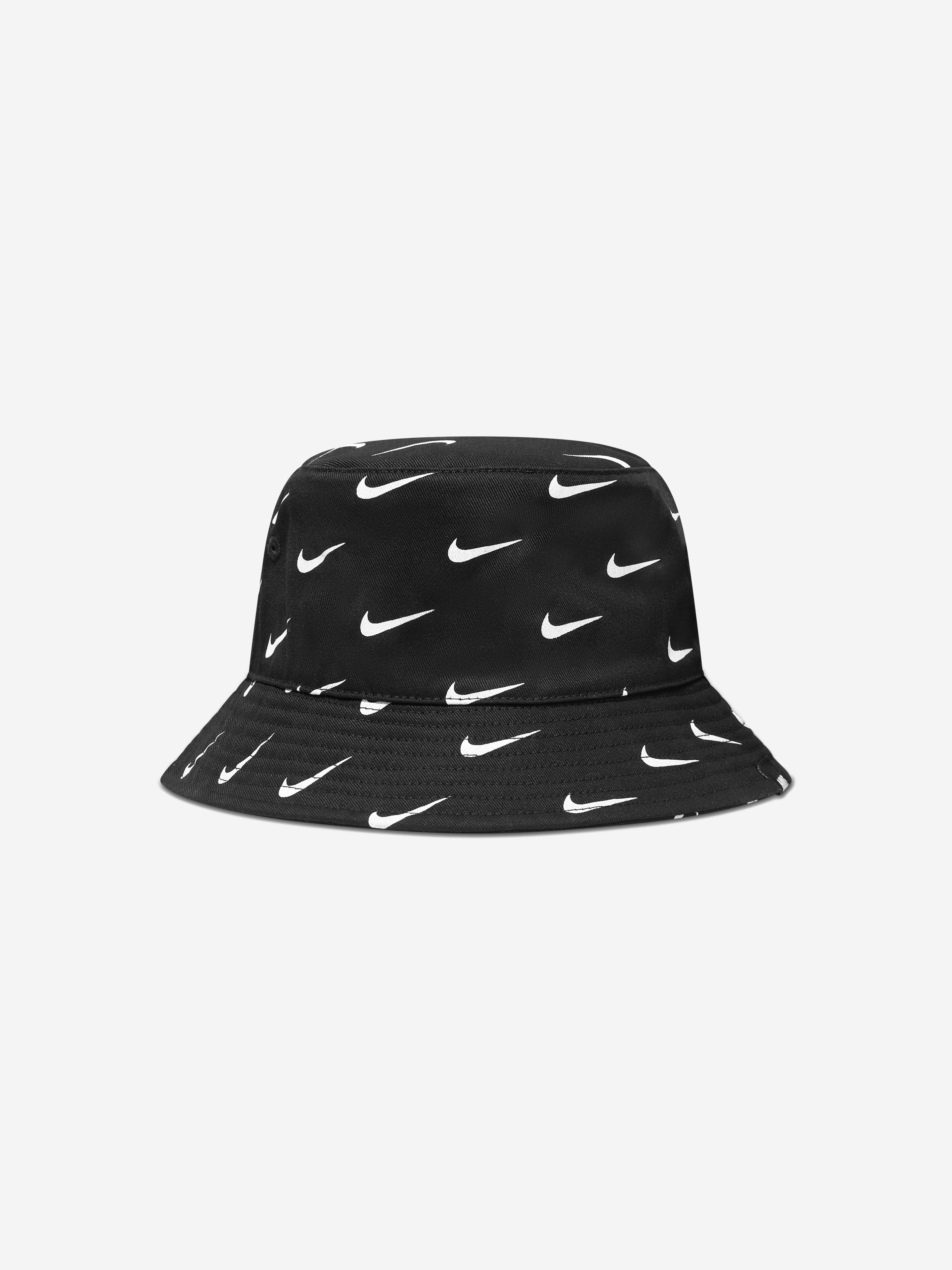 Nike Kids Swoosh Print Bucket Hat in Black