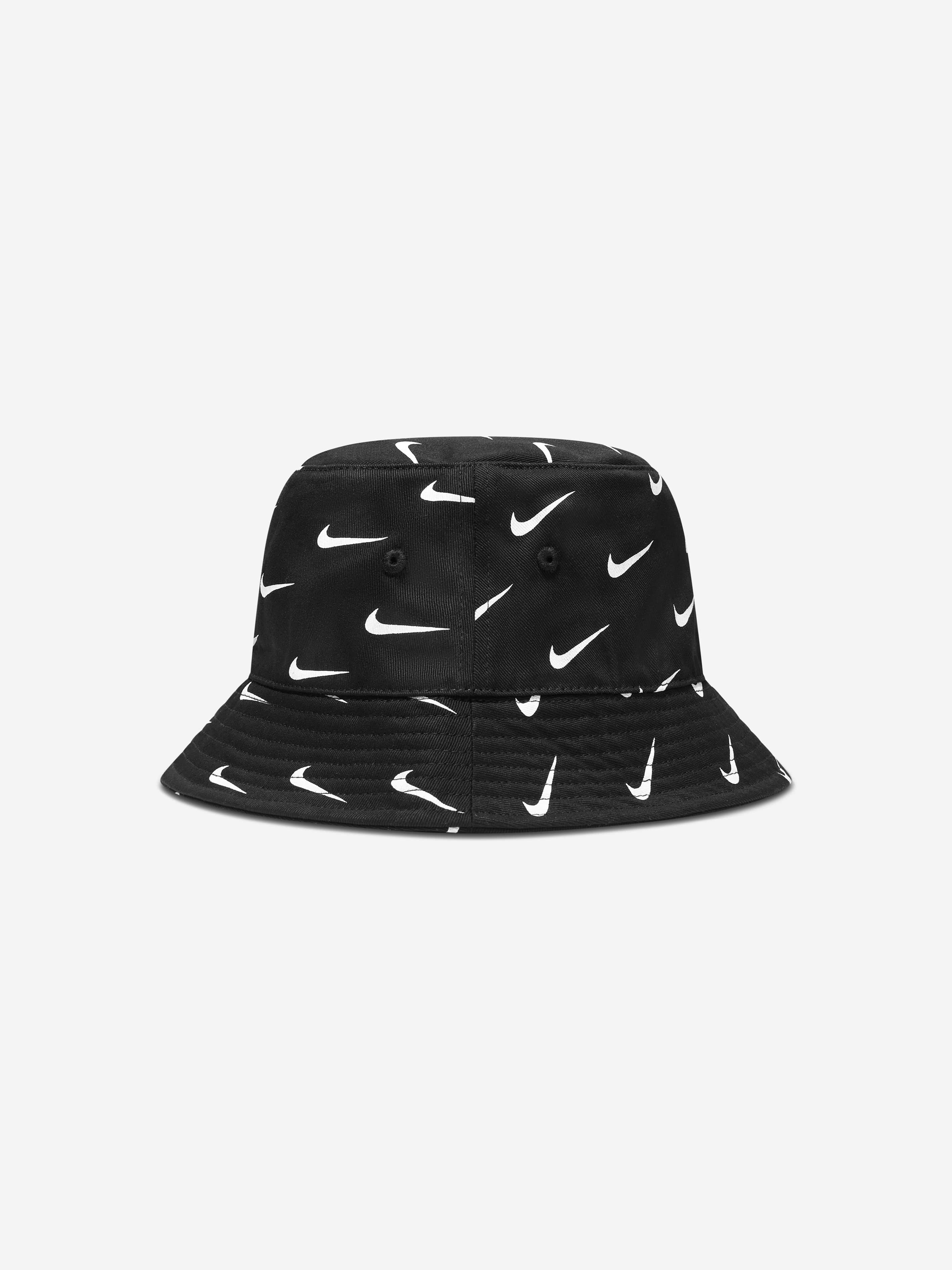 Nike Kids Swoosh Print Bucket Hat in Black