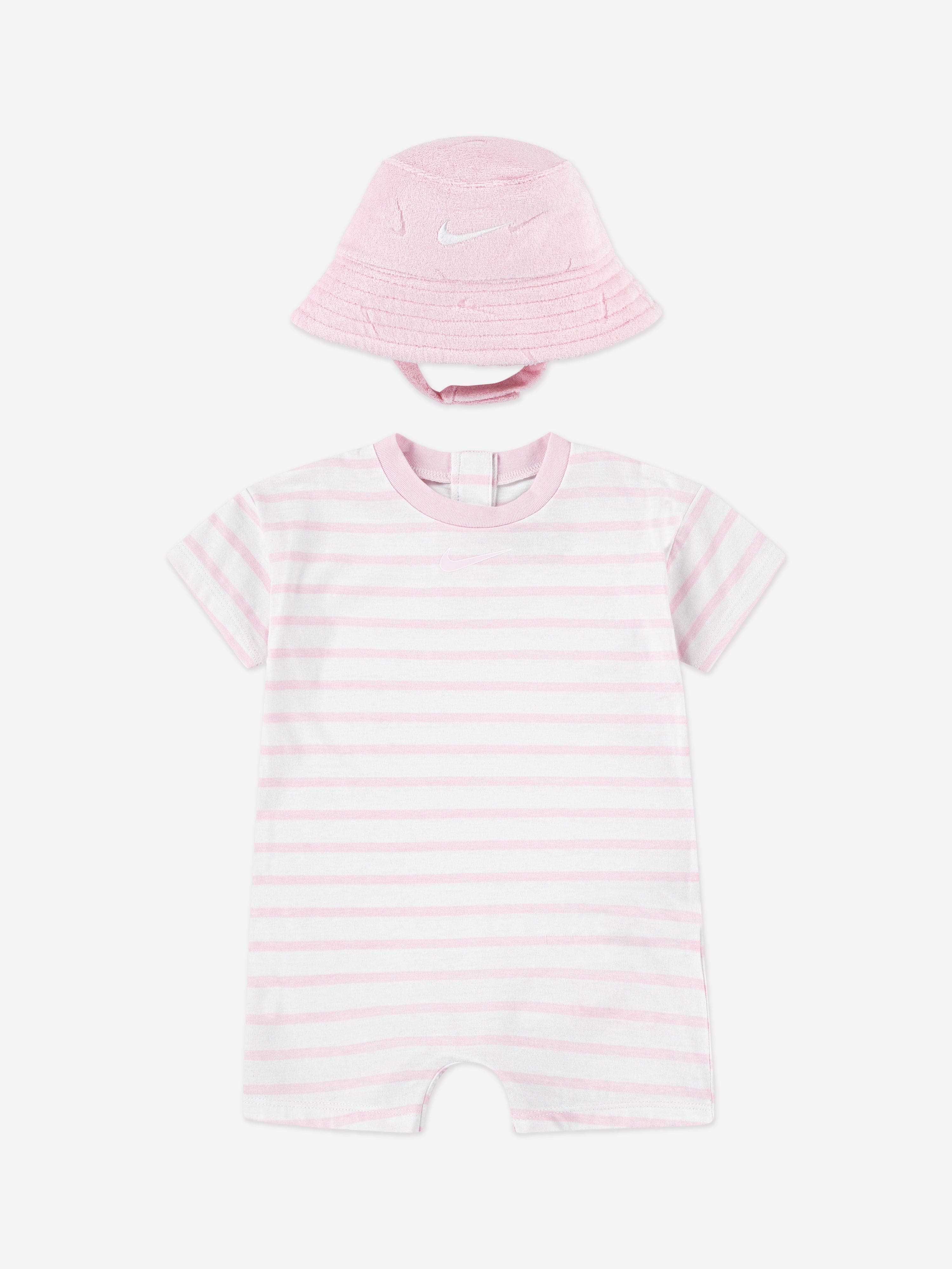 Nike Baby Girls Romper with Bucket Hat in Pink