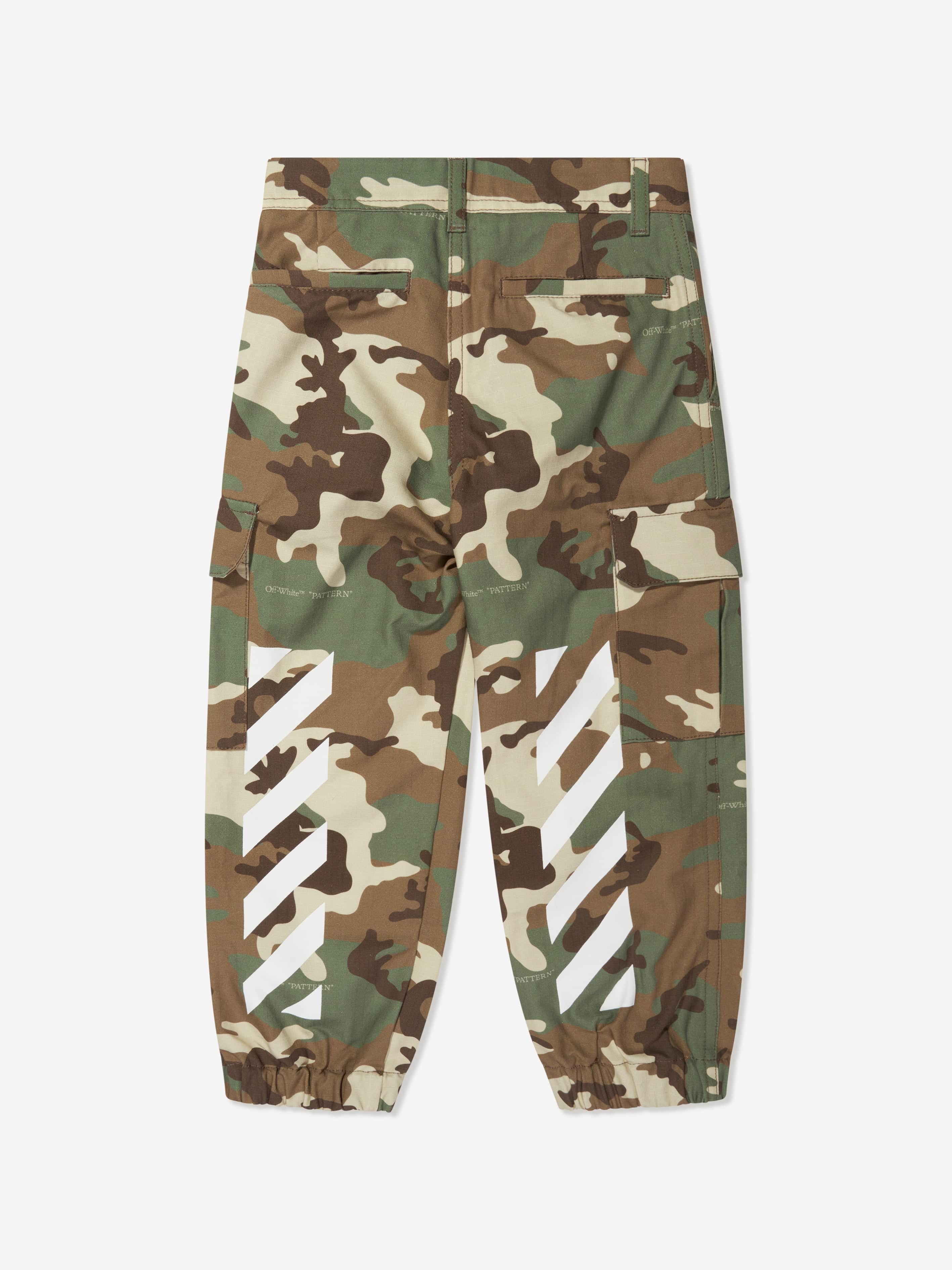 Off-White Boys Camouflage Diag Cargo Pants in Green