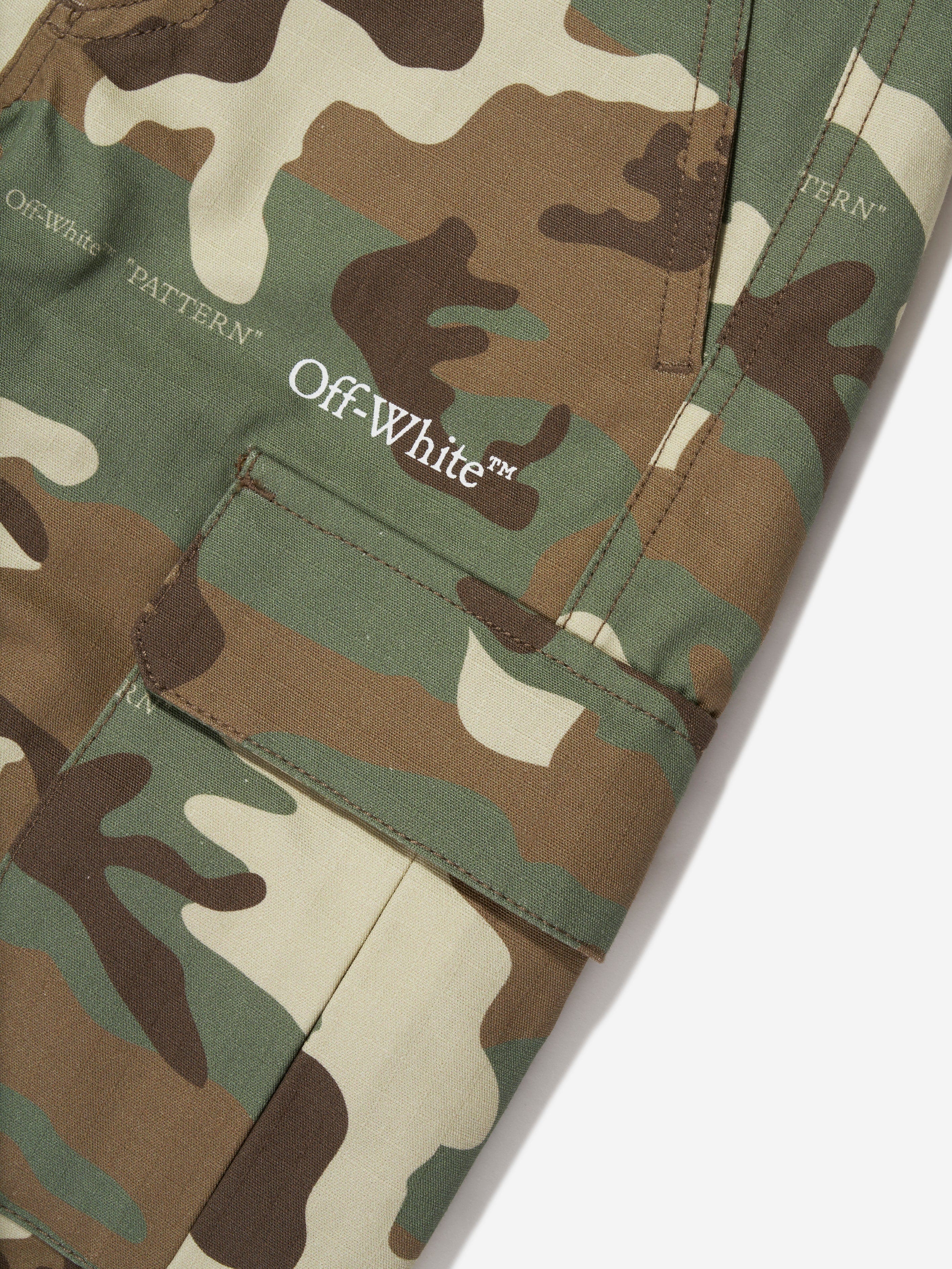 Off-White Boys Camouflage Diag Cargo Pants in Green