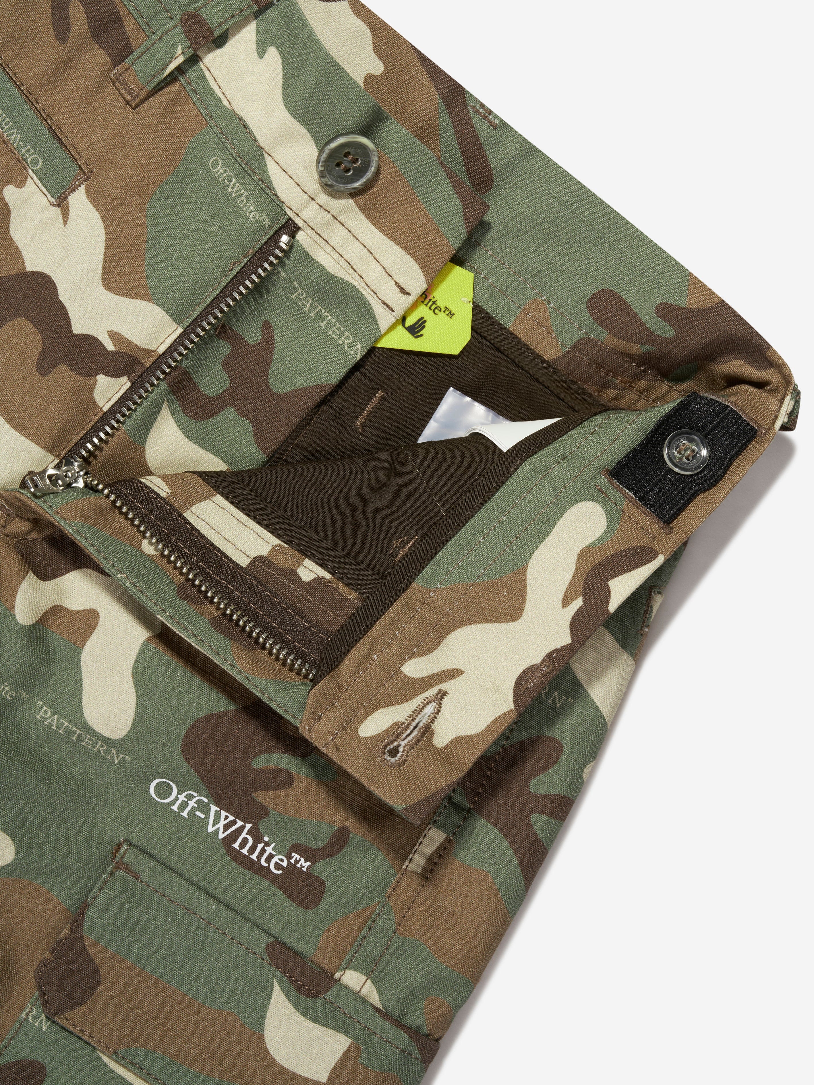 Off-White Boys Camouflage Diag Cargo Pants in Green