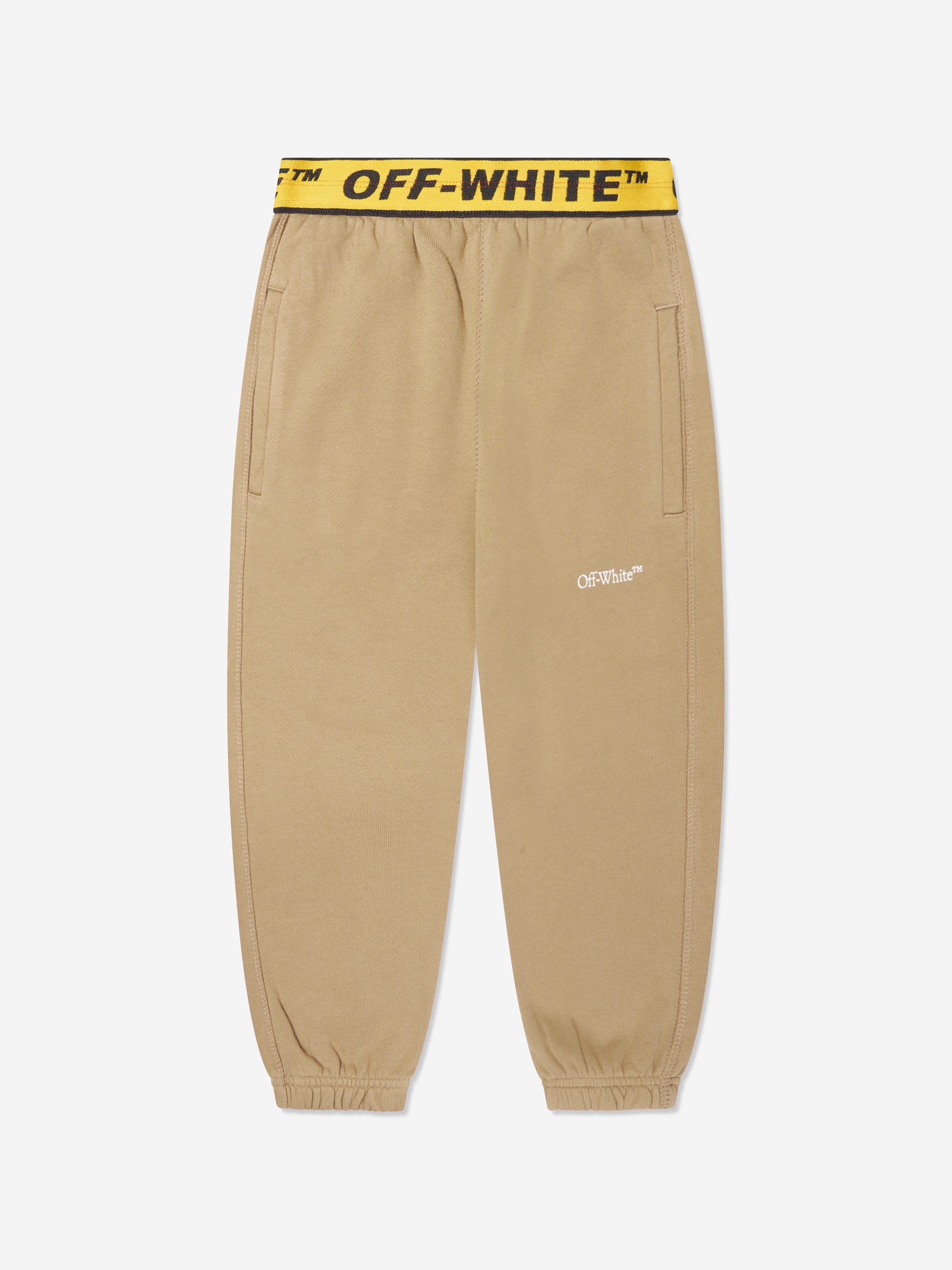 Off-White Boys Industrial Logo Band Joggers in Beige