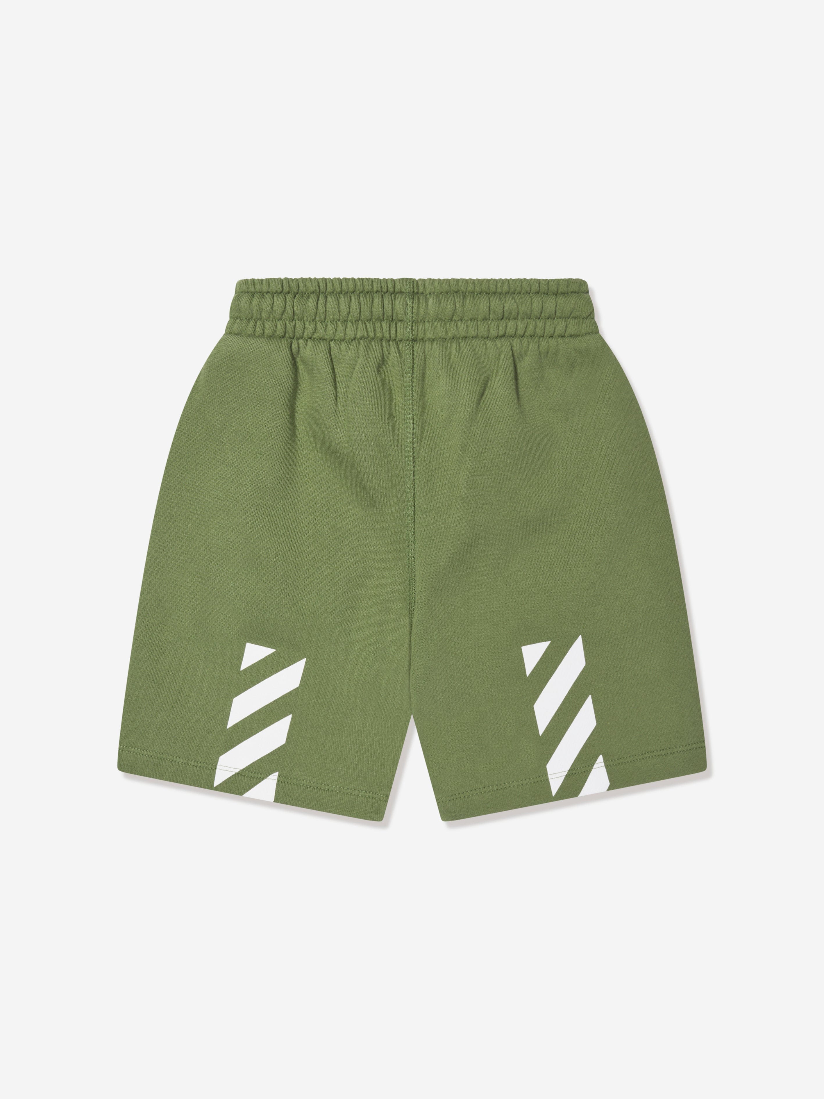 Off-White Boys Bookish Diag Sweat Shorts in Green