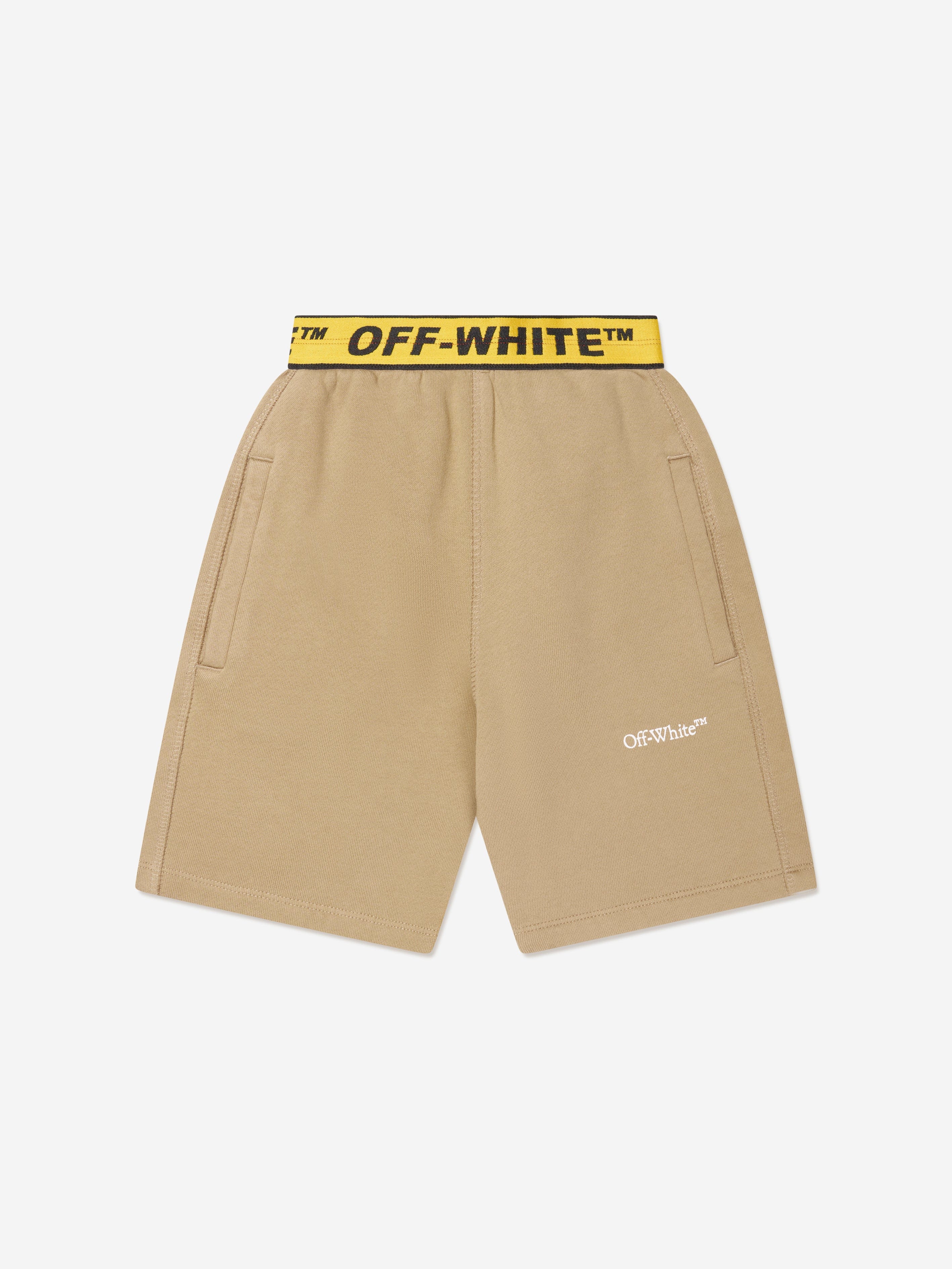 Off-White Boys Industrial Logo Band Sweat Shorts in Beige