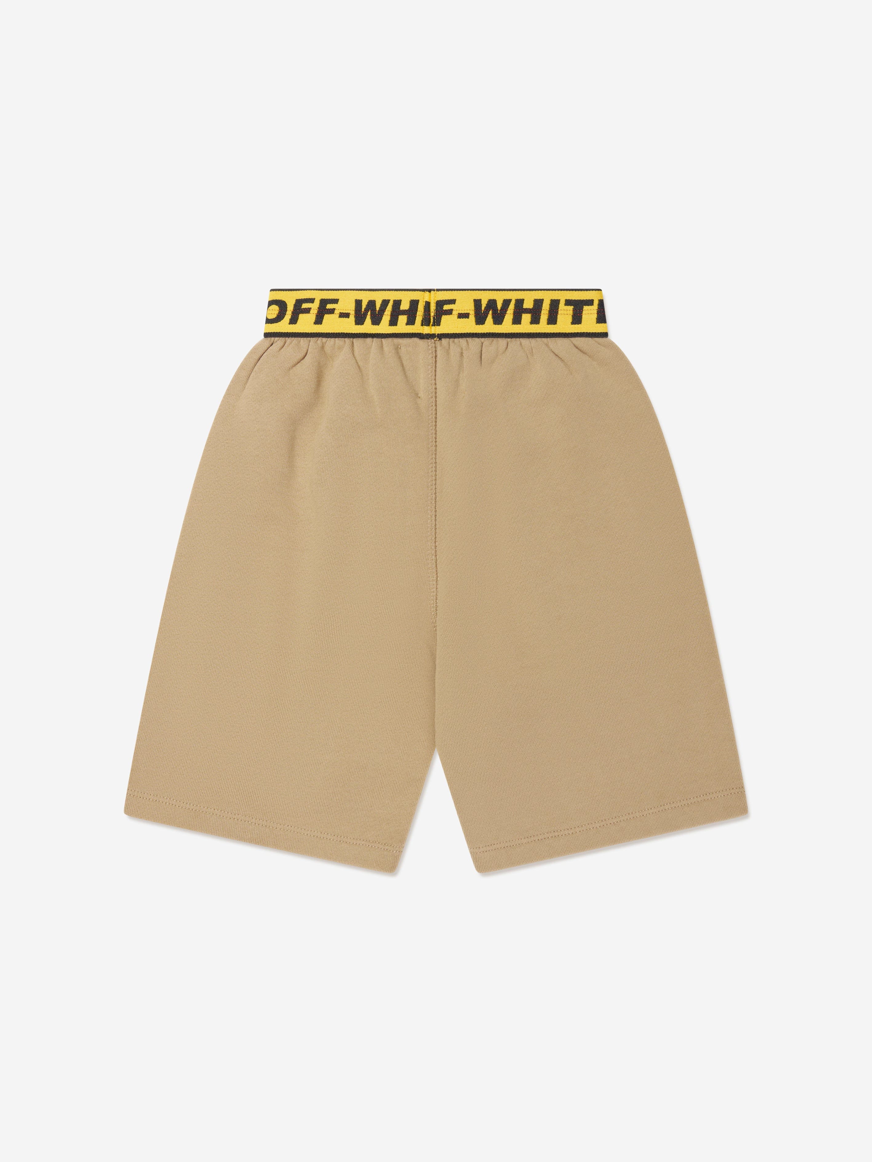 Off-White Boys Industrial Logo Band Sweat Shorts in Beige