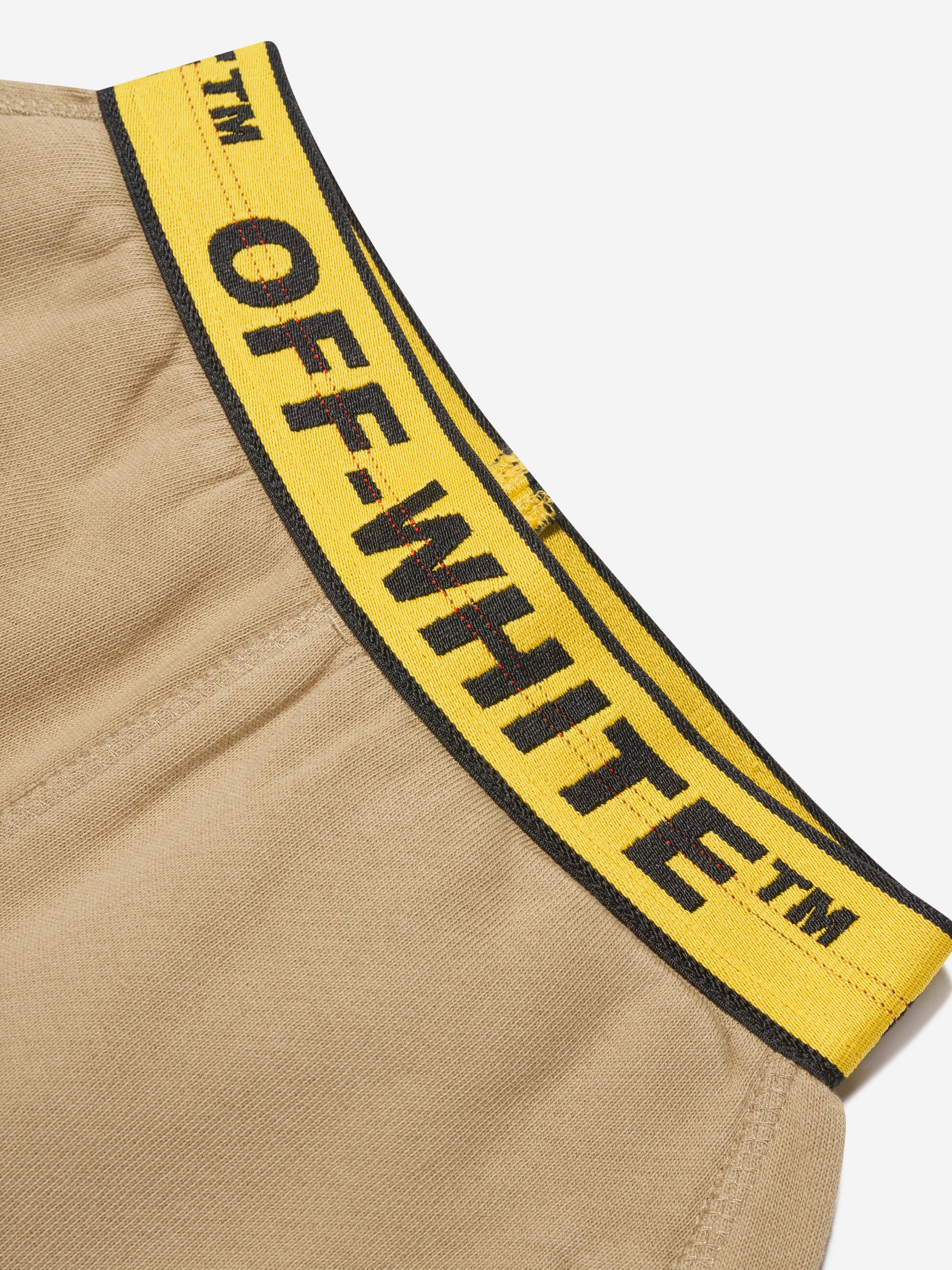 Off-White Boys Industrial Logo Band Sweat Shorts in Beige