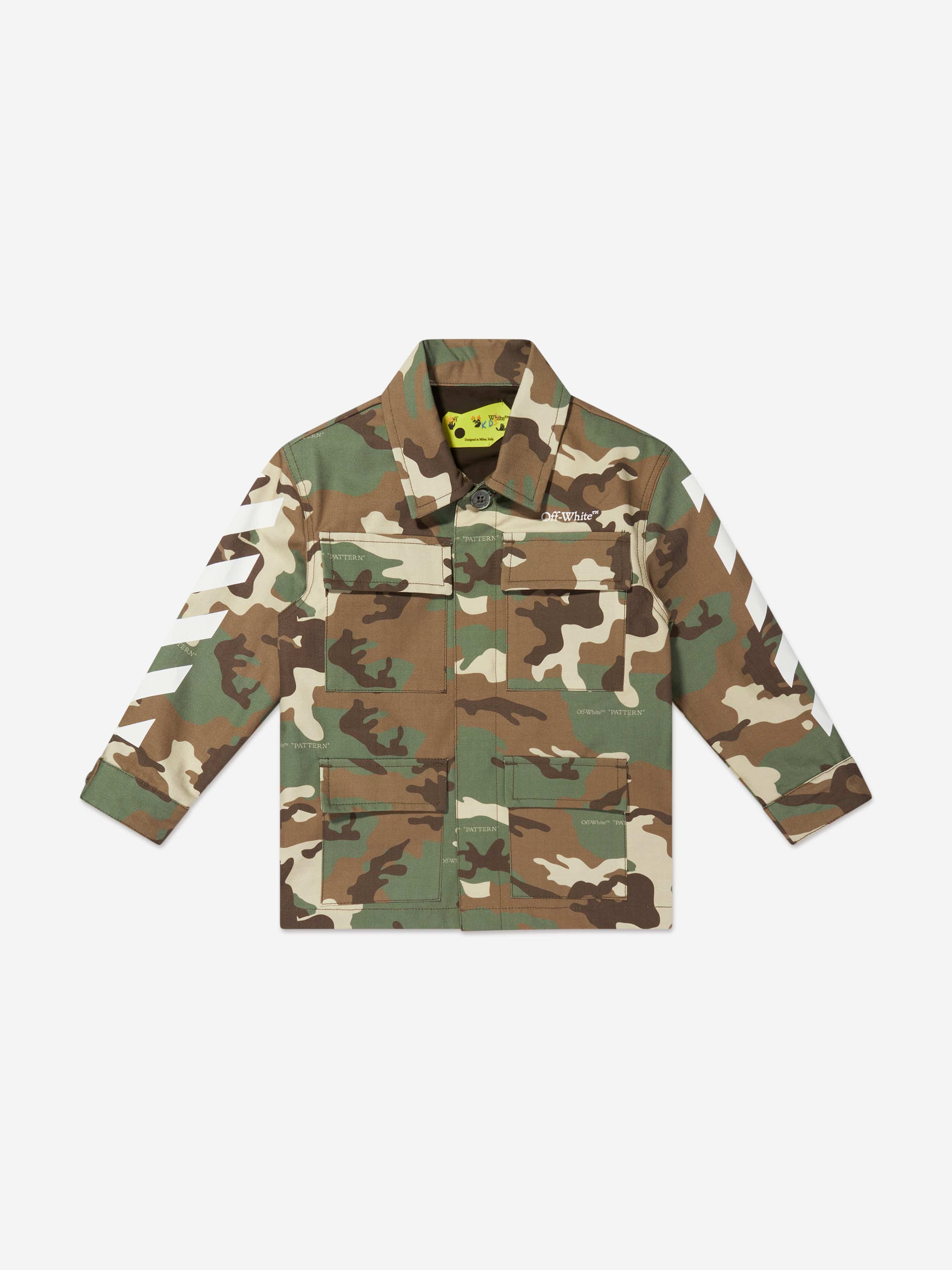 Off-White Boys Camo Classic Arrow Field Jacket in Green