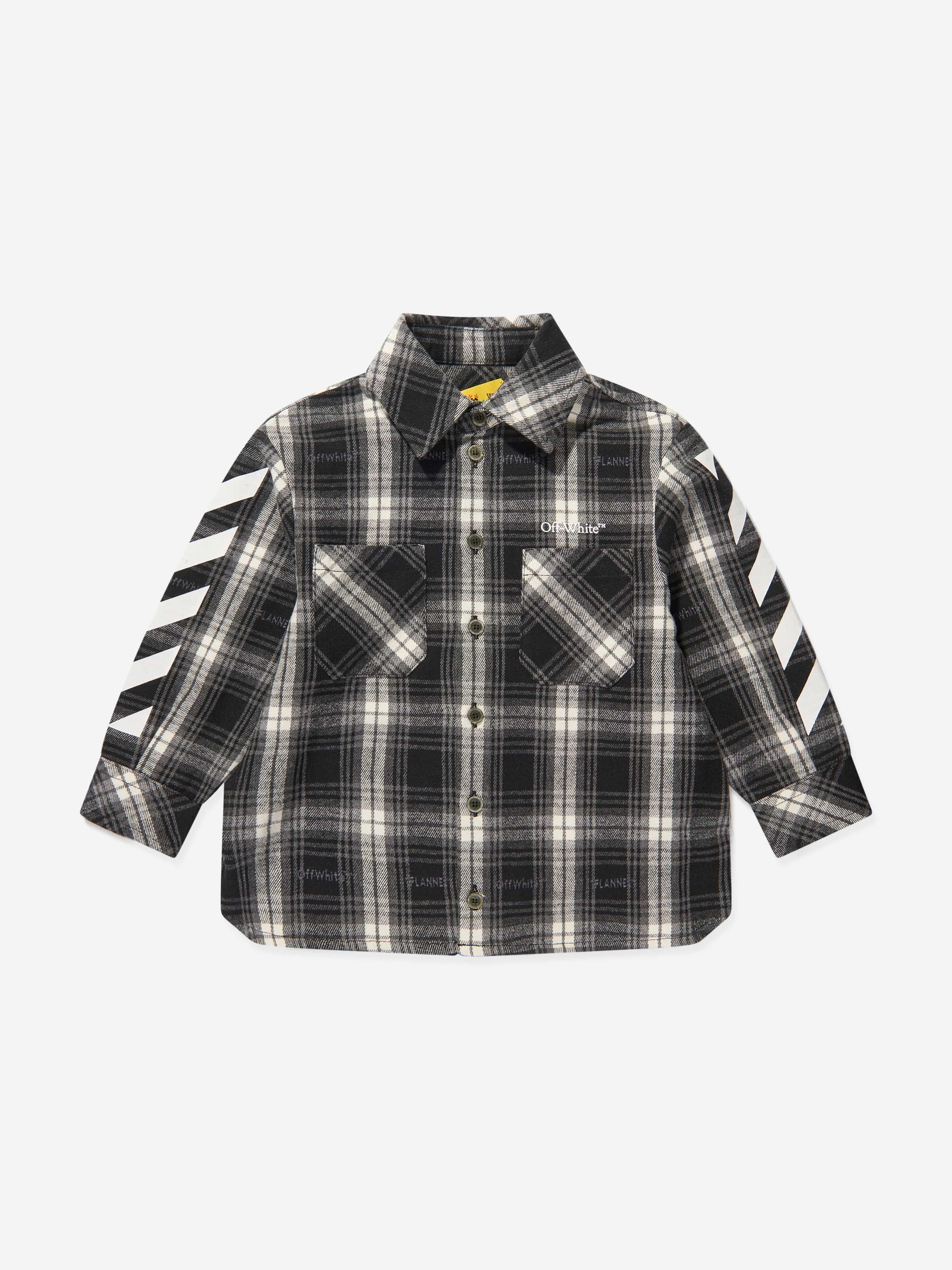 Off-White Boys Bookish Diag Flannel Shirt in Black