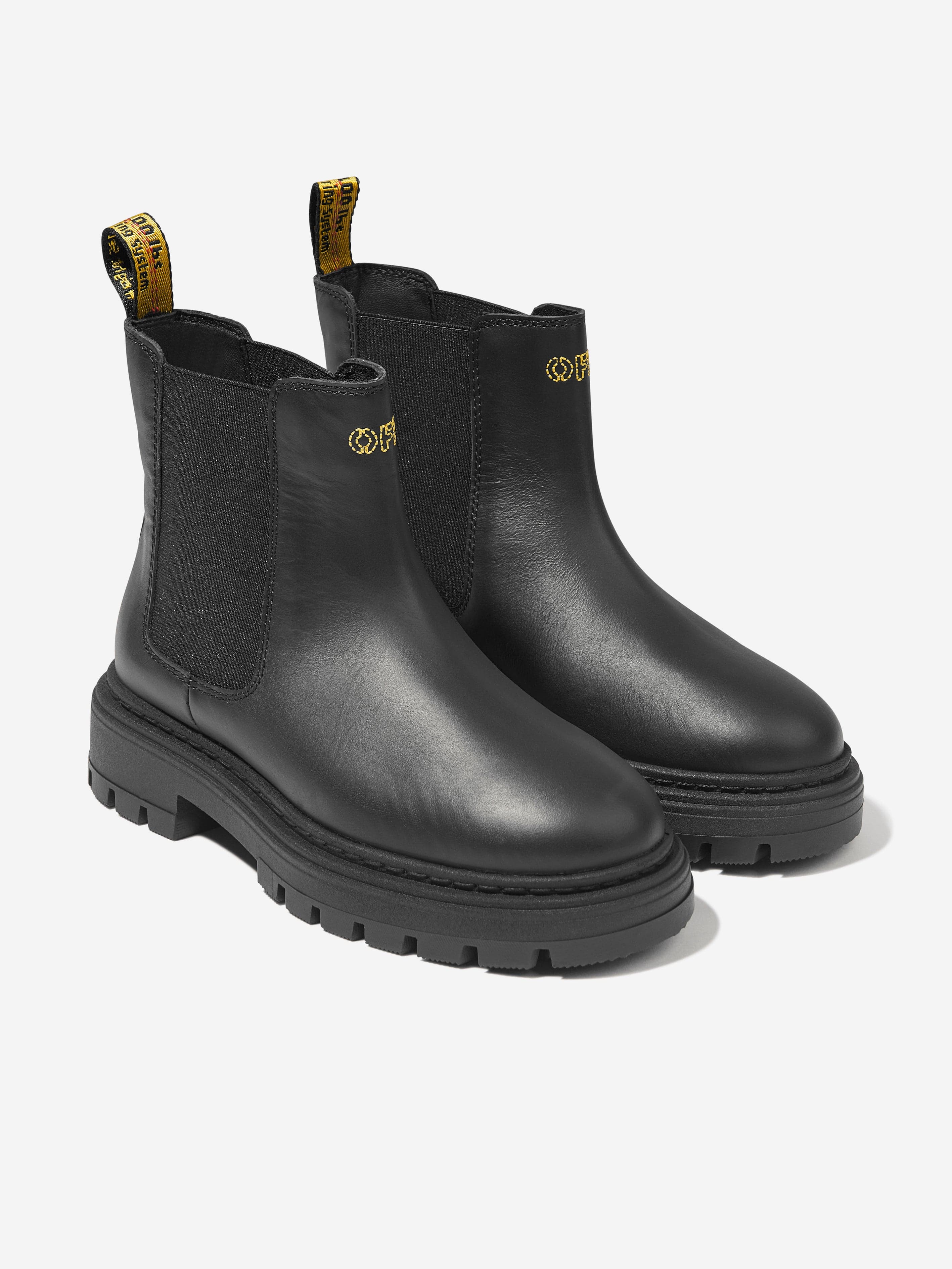 Off-White Boys Leather Chelsea Boots in Black