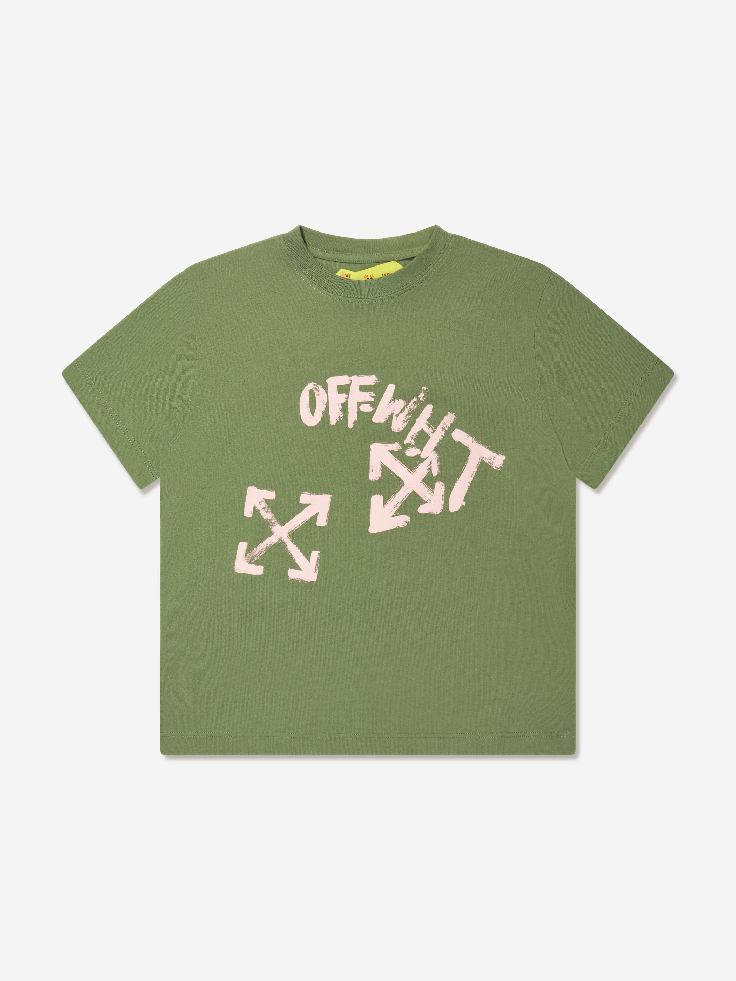 Off-White Girls Paint Script T-Shirt in Green