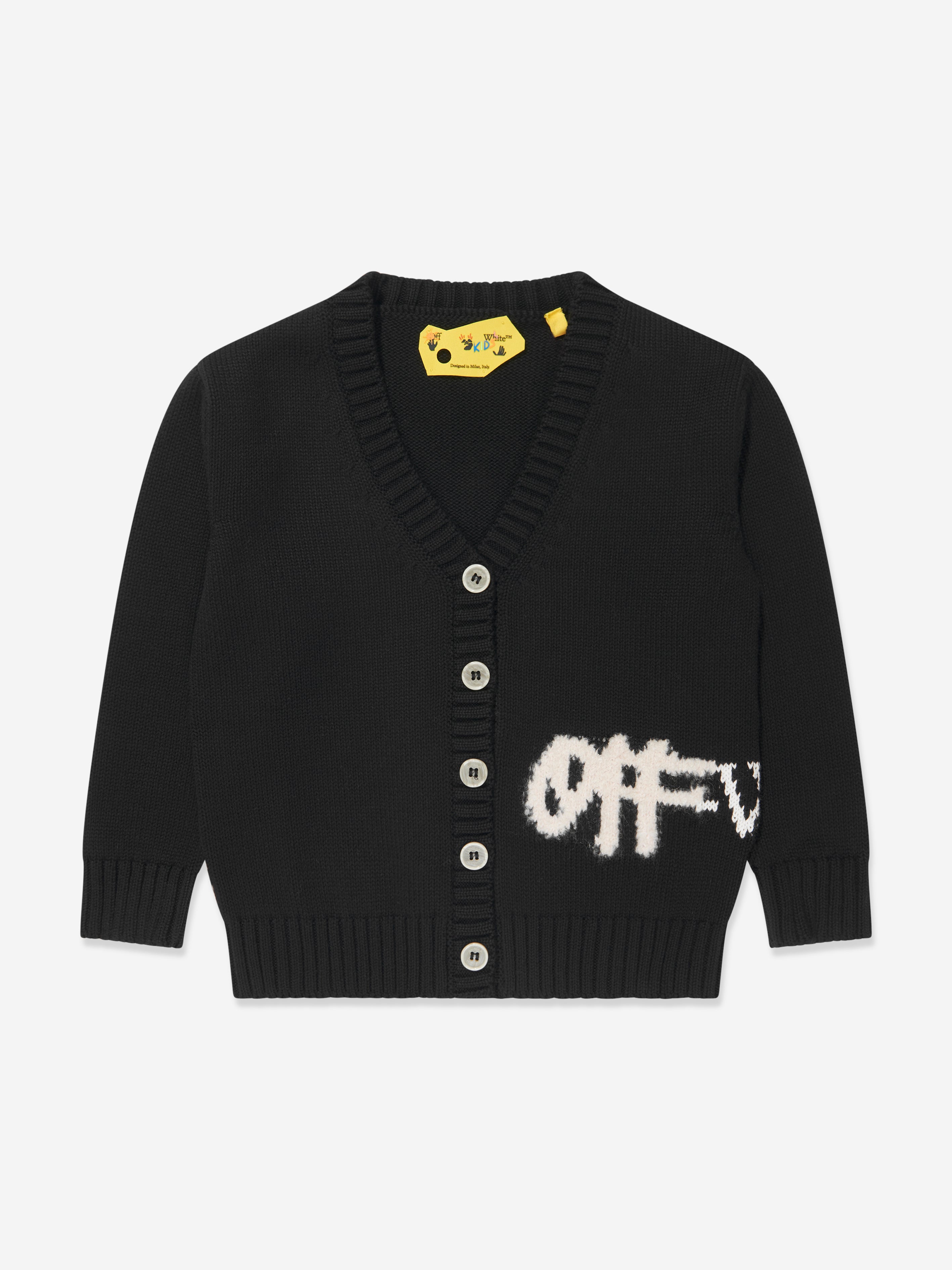 Off-White Girls Off Logo Knit Cardigan in Black