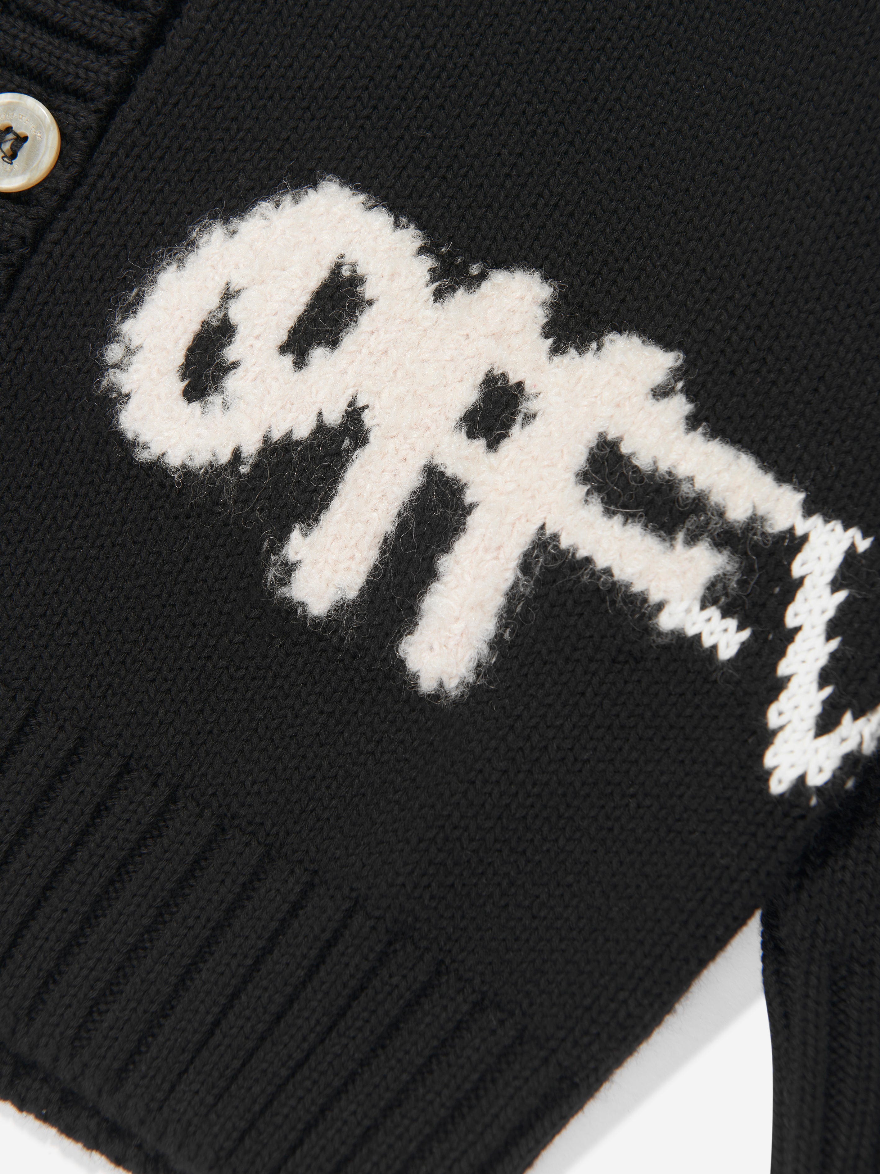 Off-White Girls Off Logo Knit Cardigan in Black