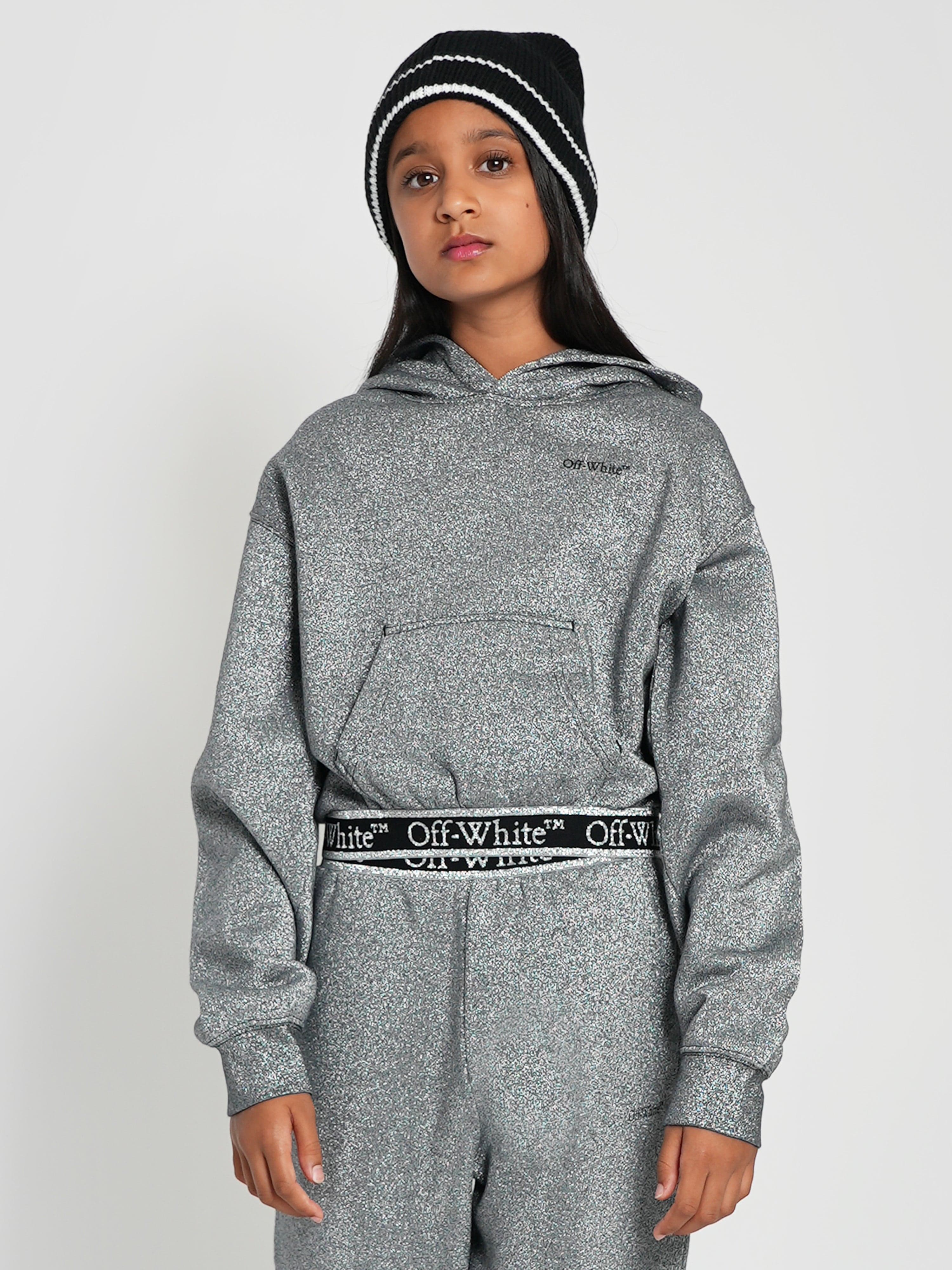 Off-White Girls Bookish Logo Band Cropped Hoodie in Grey