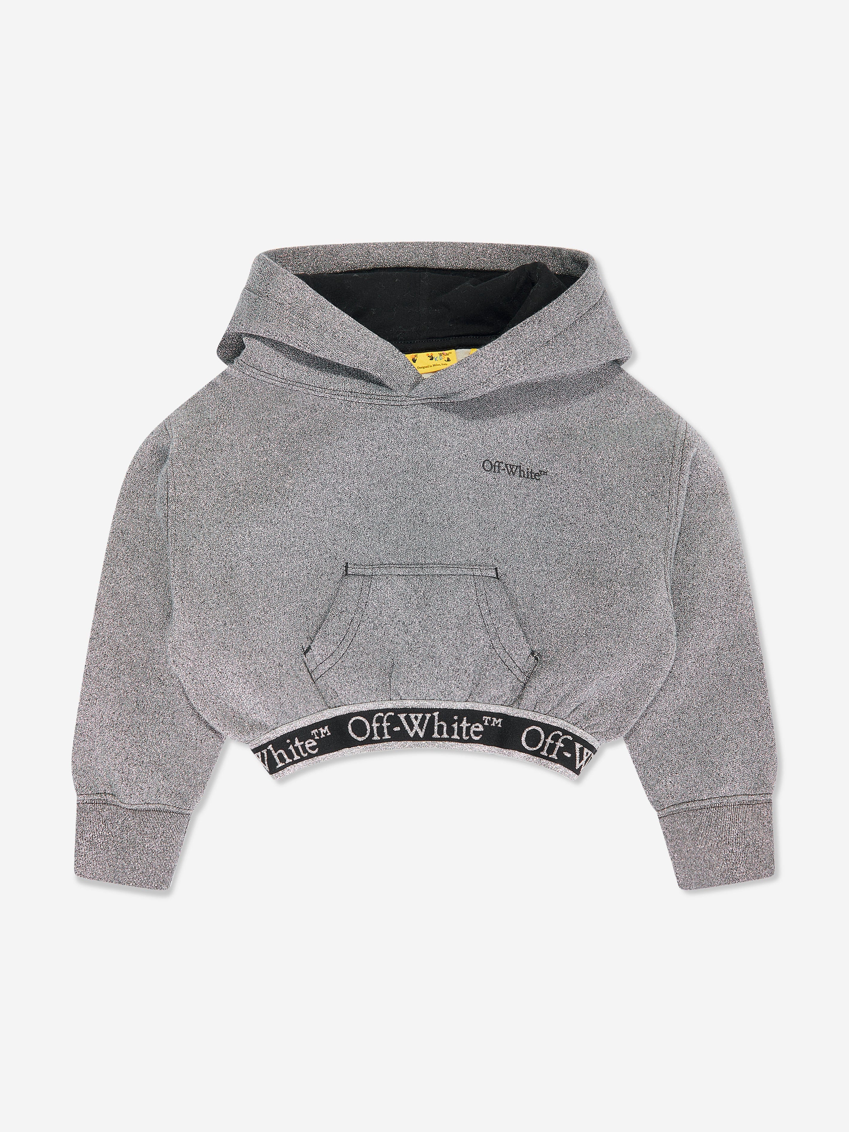 Off-White Girls Bookish Logo Band Cropped Hoodie in Grey