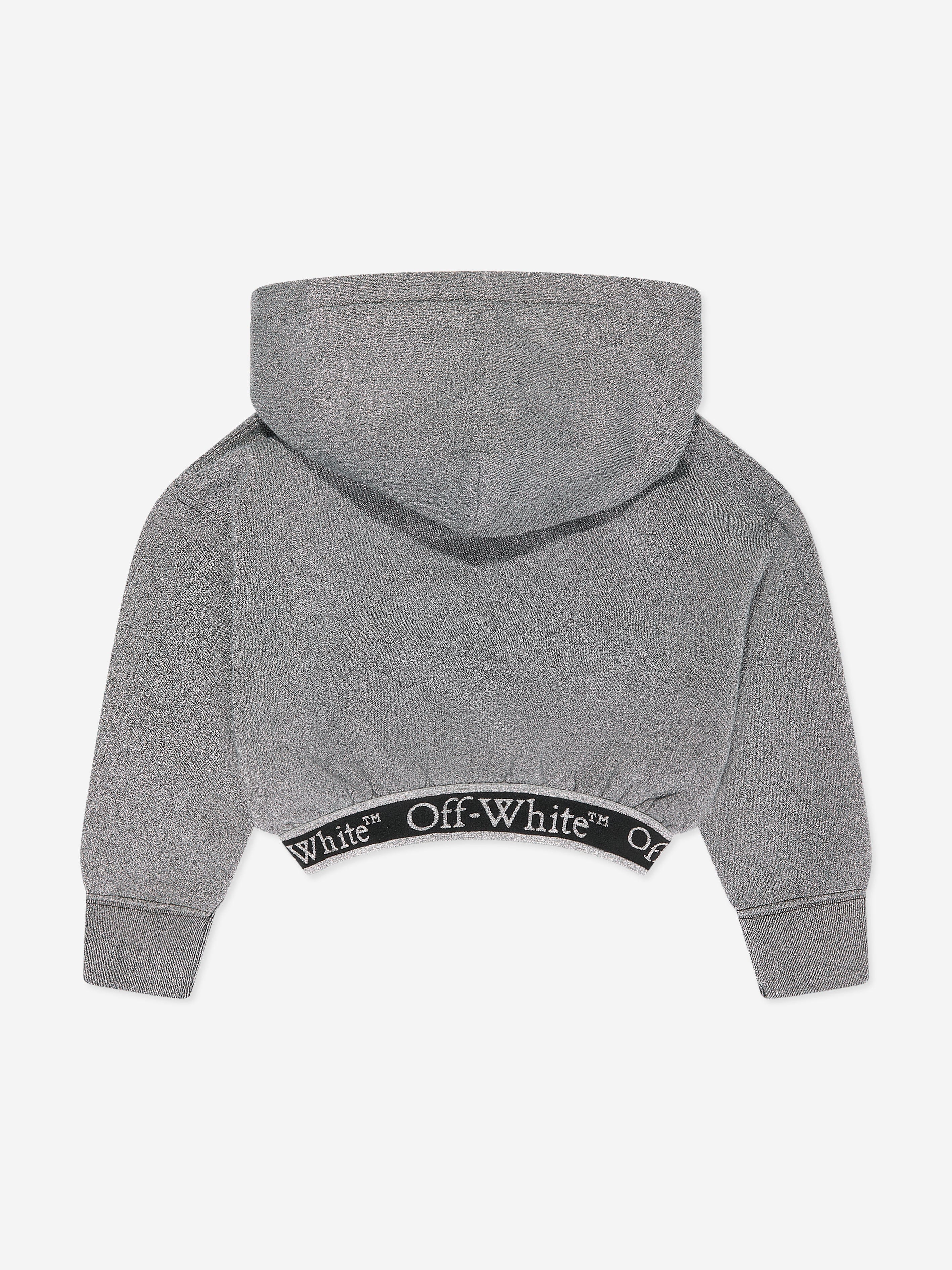 Off-White Girls Bookish Logo Band Cropped Hoodie in Grey