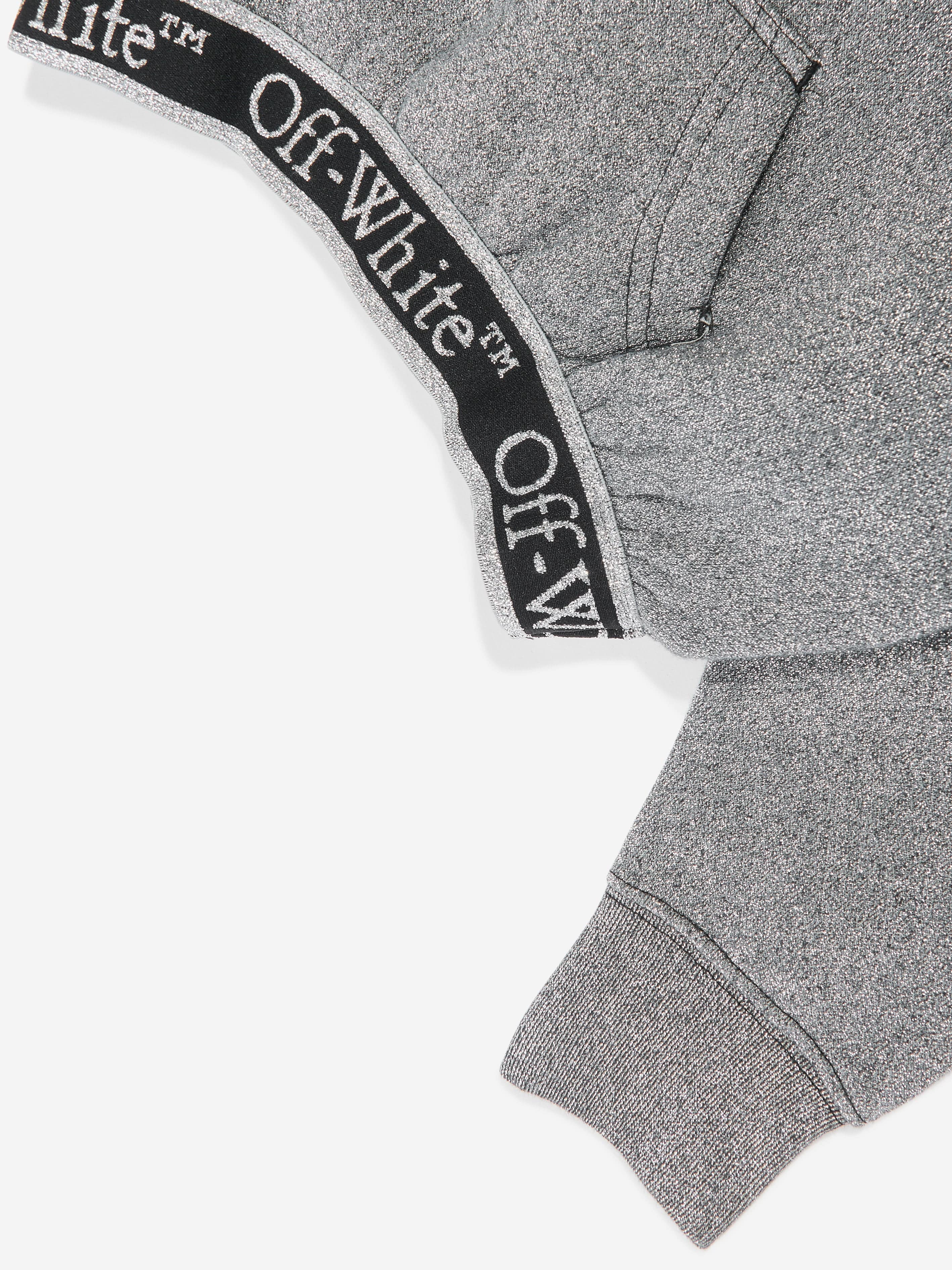 Off-White Girls Bookish Logo Band Cropped Hoodie in Grey