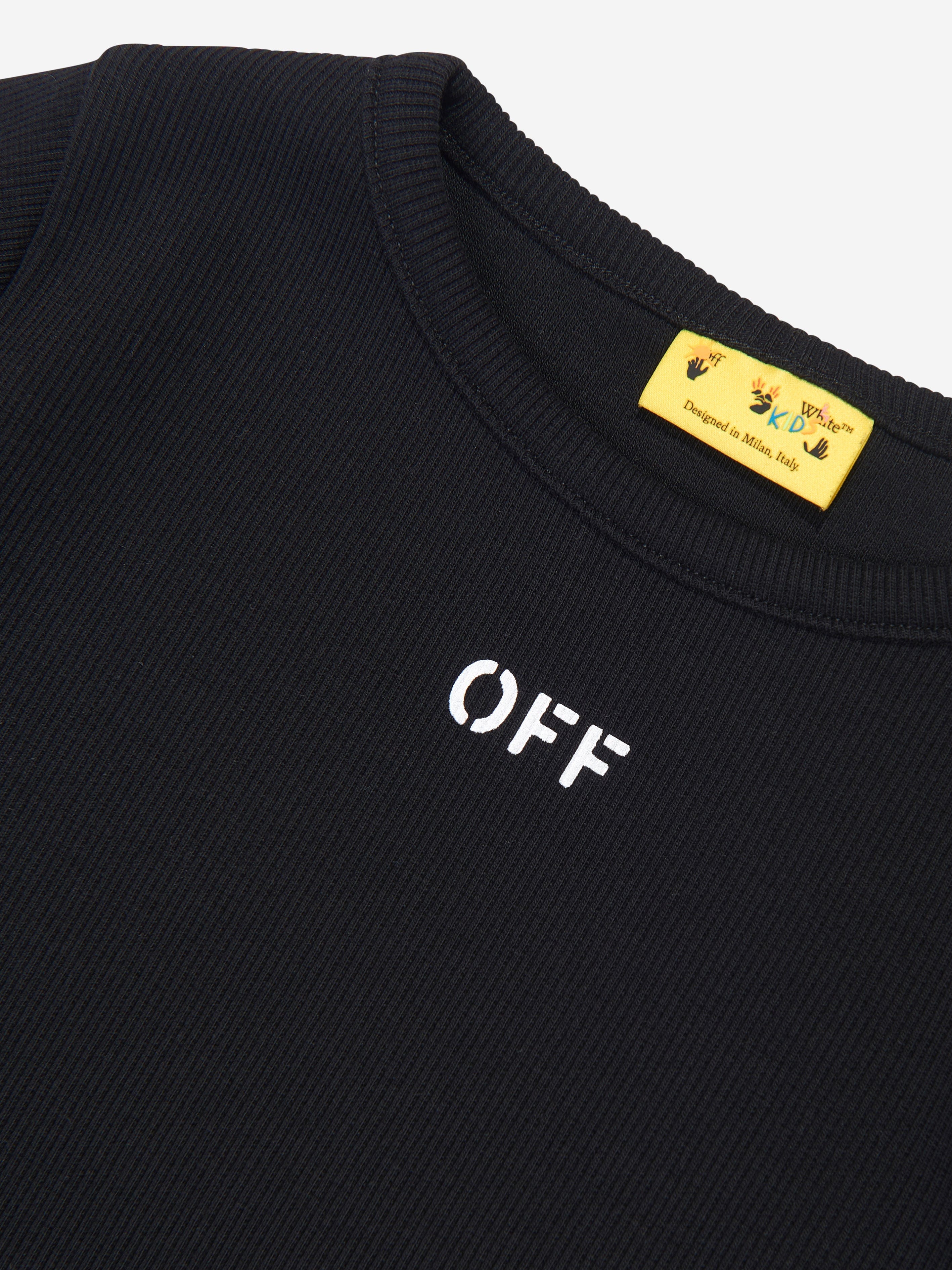 Off-White Girls Off Stamp Ribbed Dress in Black