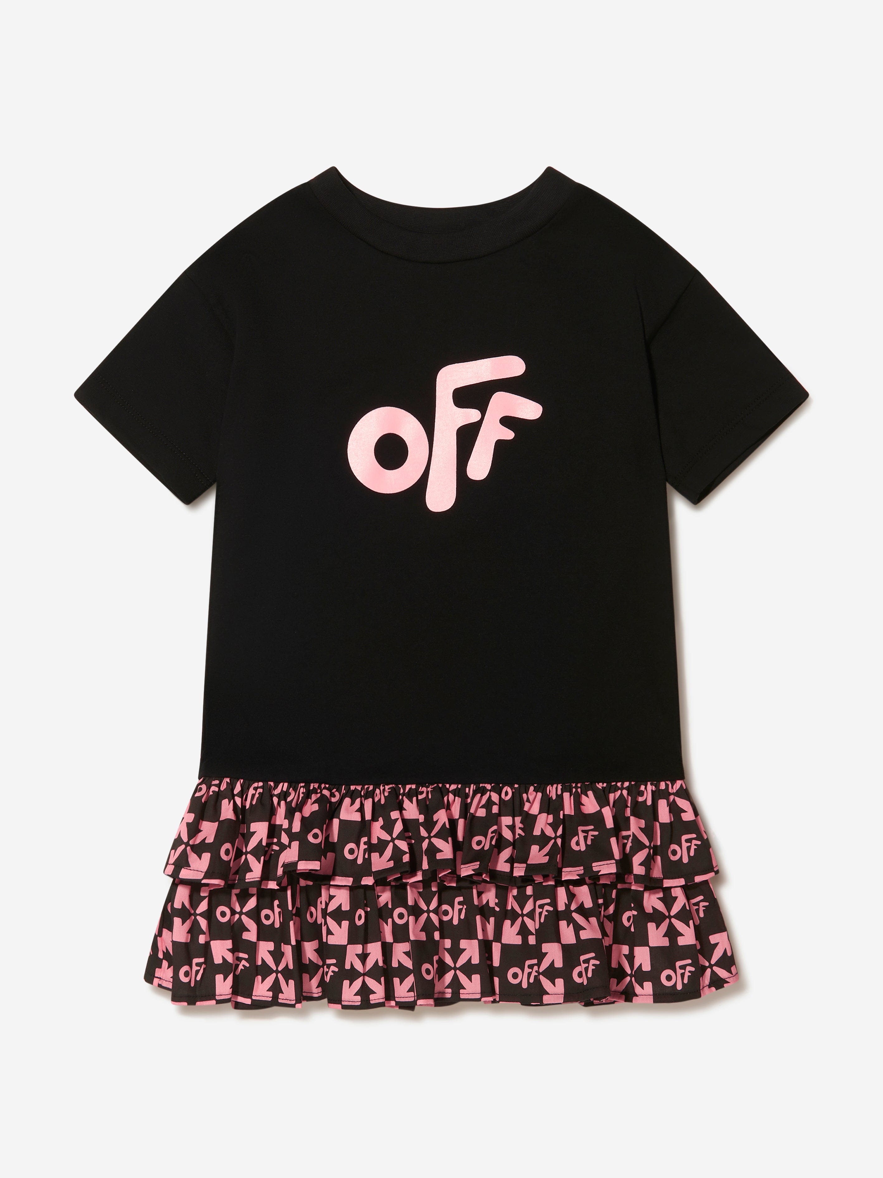 Off-White Girls Cotton Monogram Ruffle T-Shirt Dress