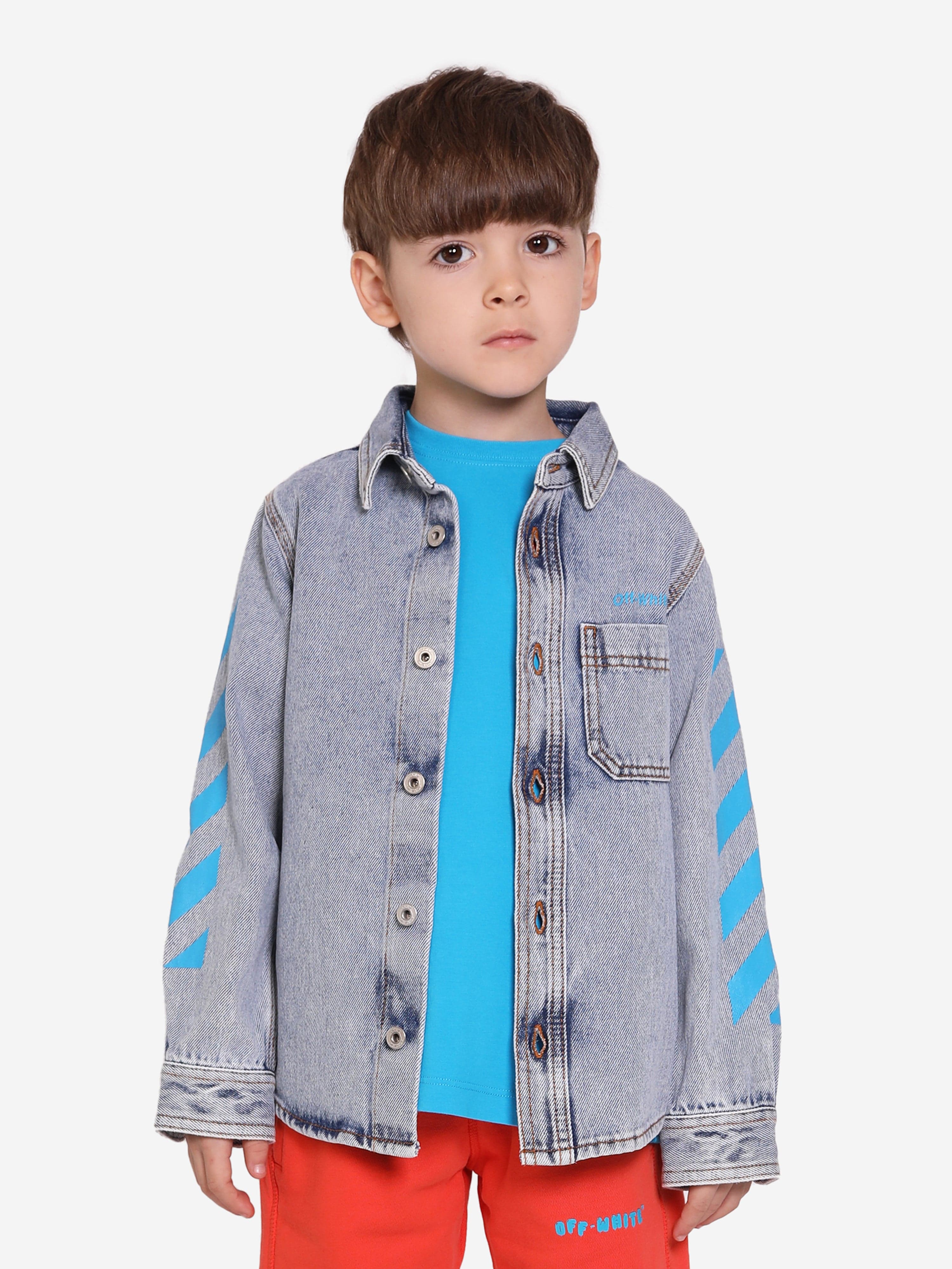 Off-White Boys Helvetica Diag Denim Shirt in Blue