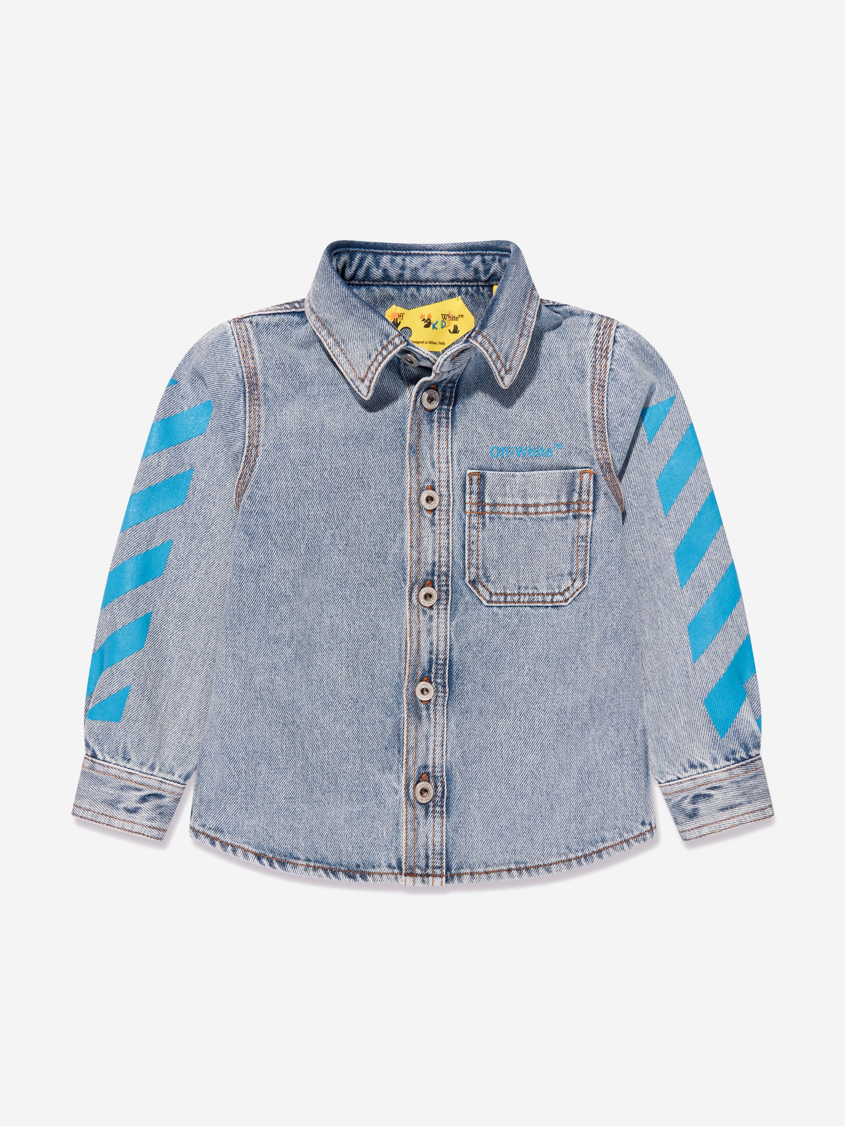 Off-White Boys Helvetica Diag Denim Shirt in Blue