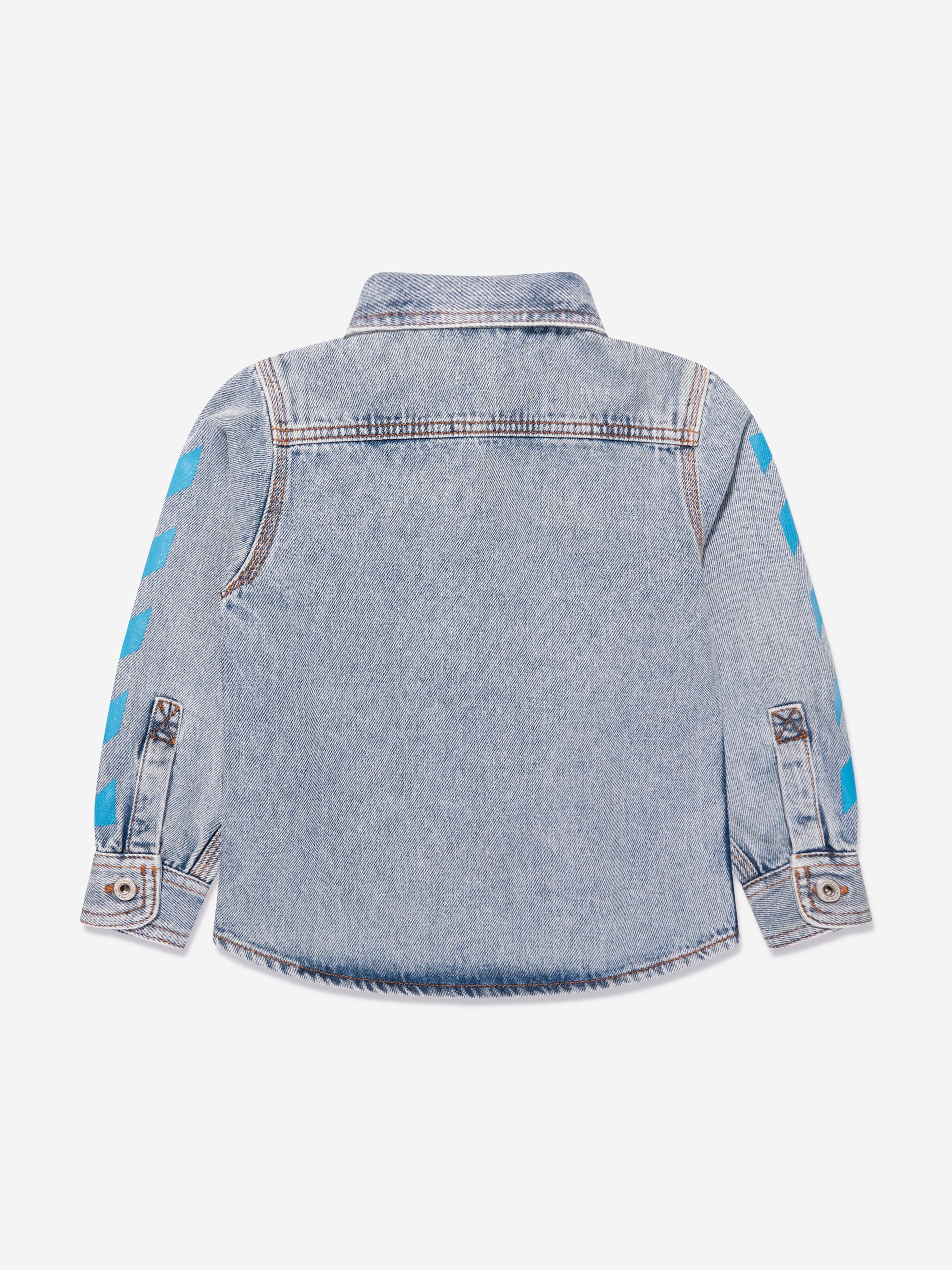 Off-White Boys Helvetica Diag Denim Shirt in Blue