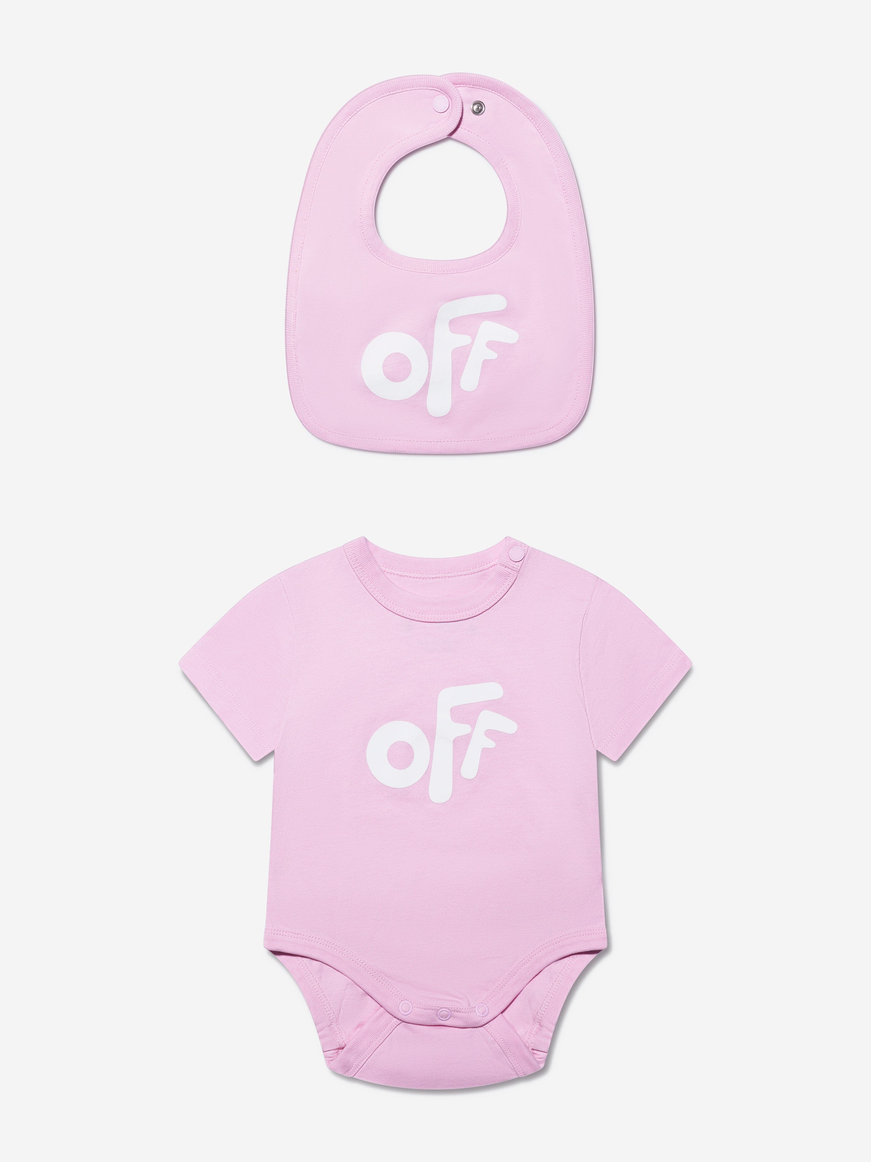 Off-White Baby Girls Bodysuit And Bib Set in Pink