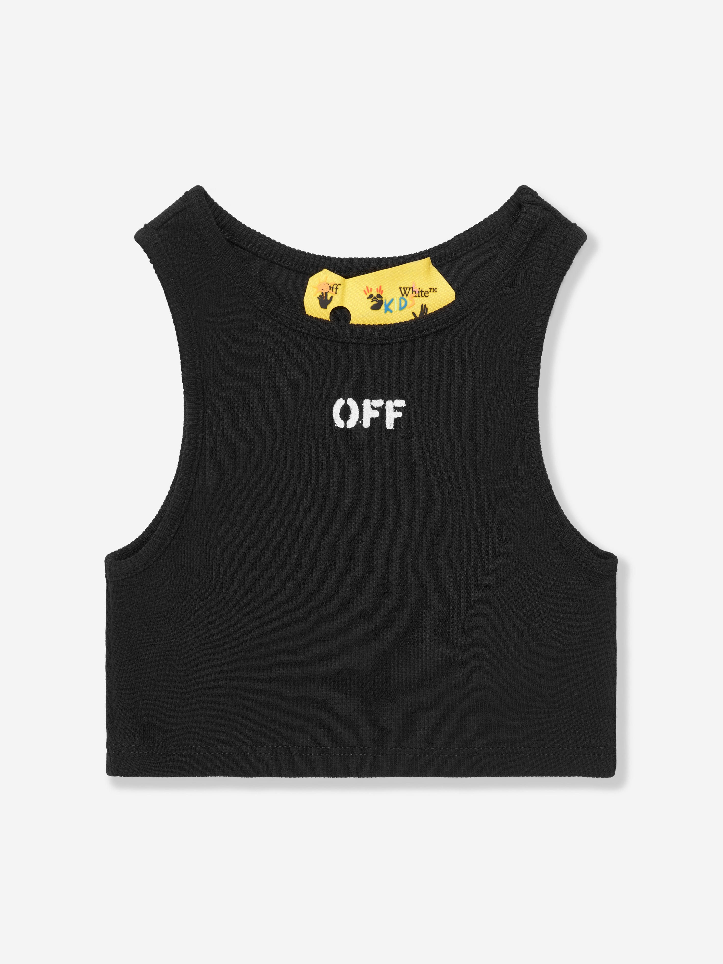 Off-White Girls Off Stamp Ribbed Rowing Top in Black