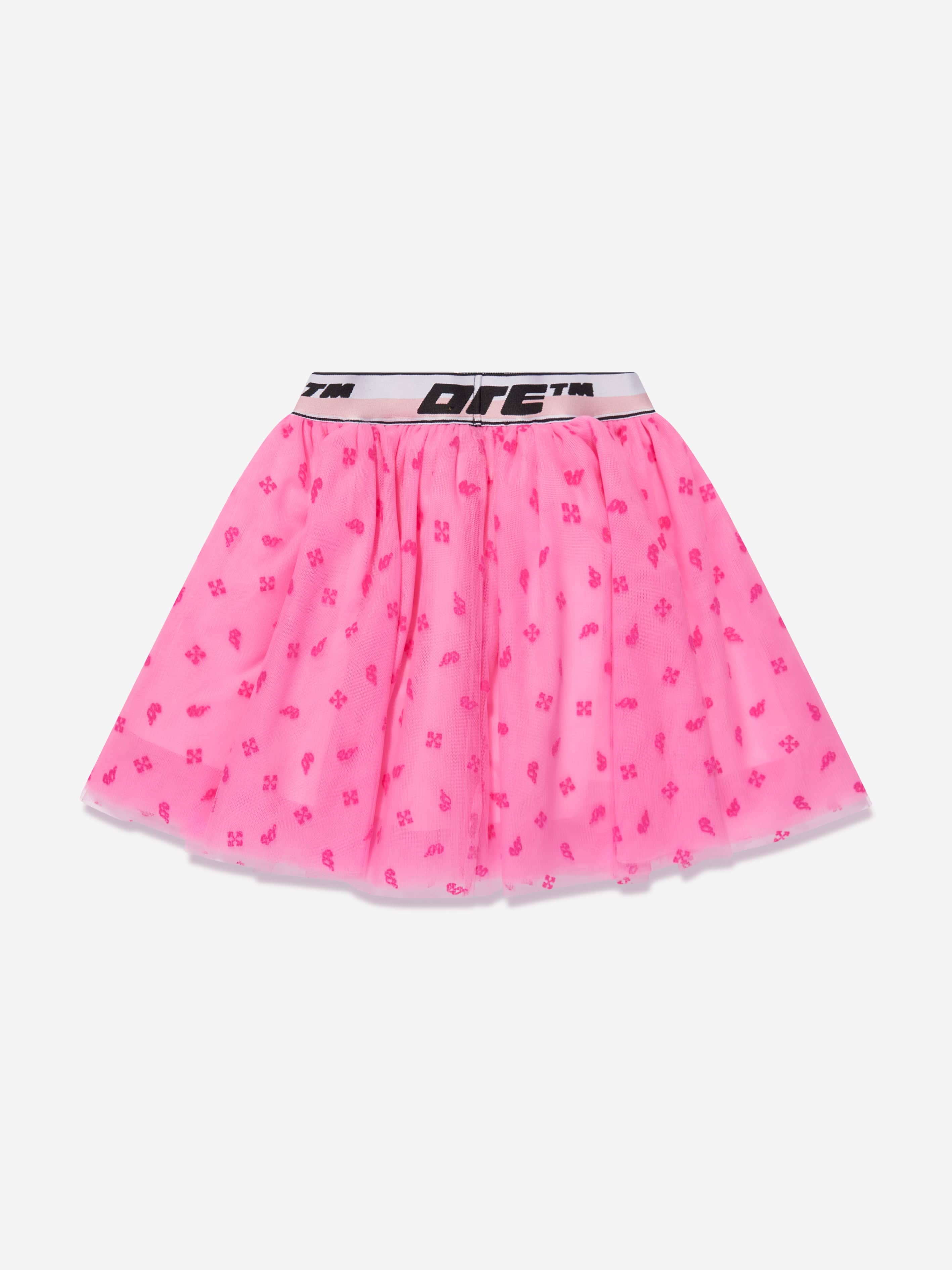 Off-White Girls Logo Band Tulle Flock Skirt in Black