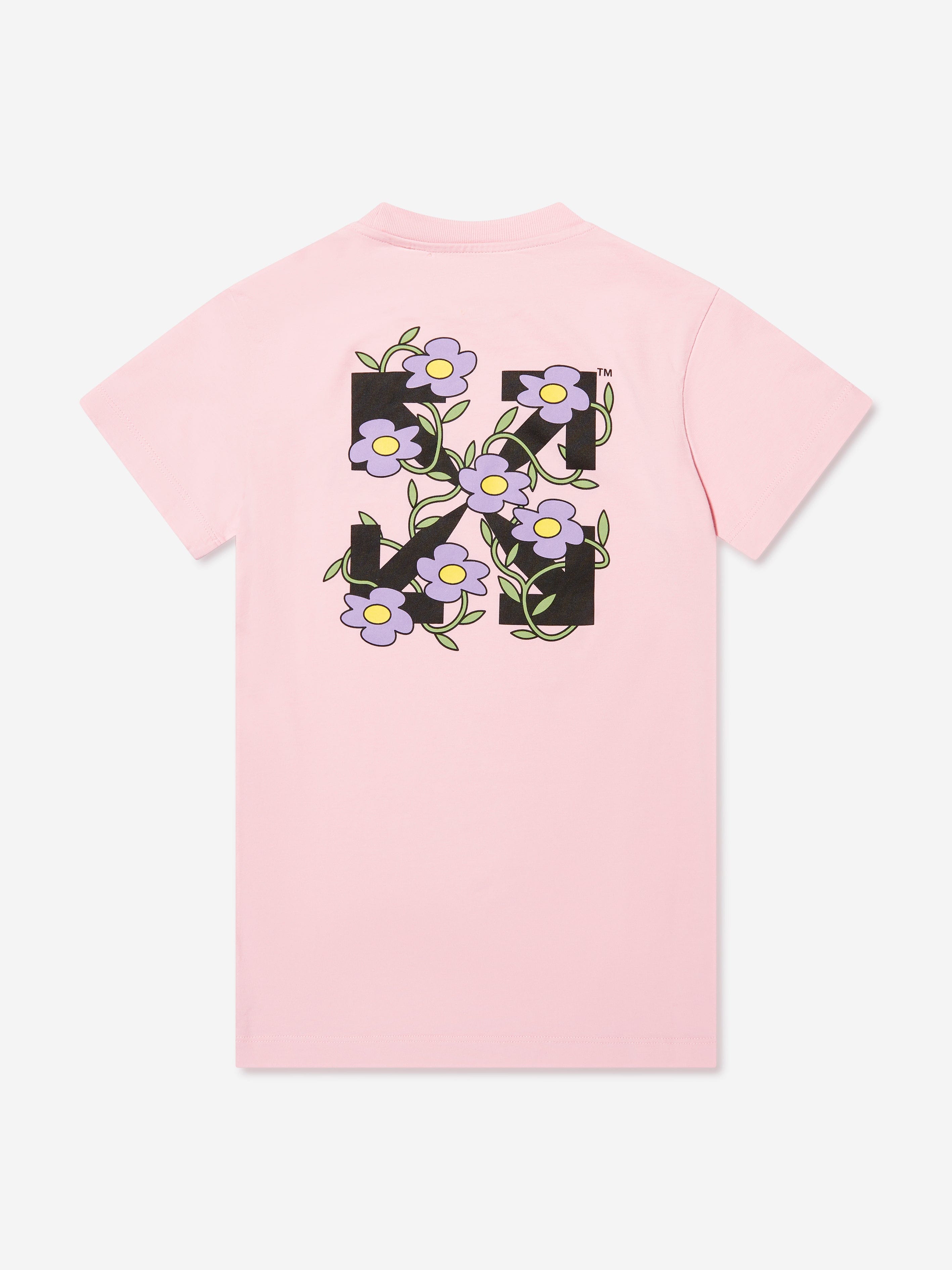 Off-White Girls Off Flowers T-Shirt Dress in Pink