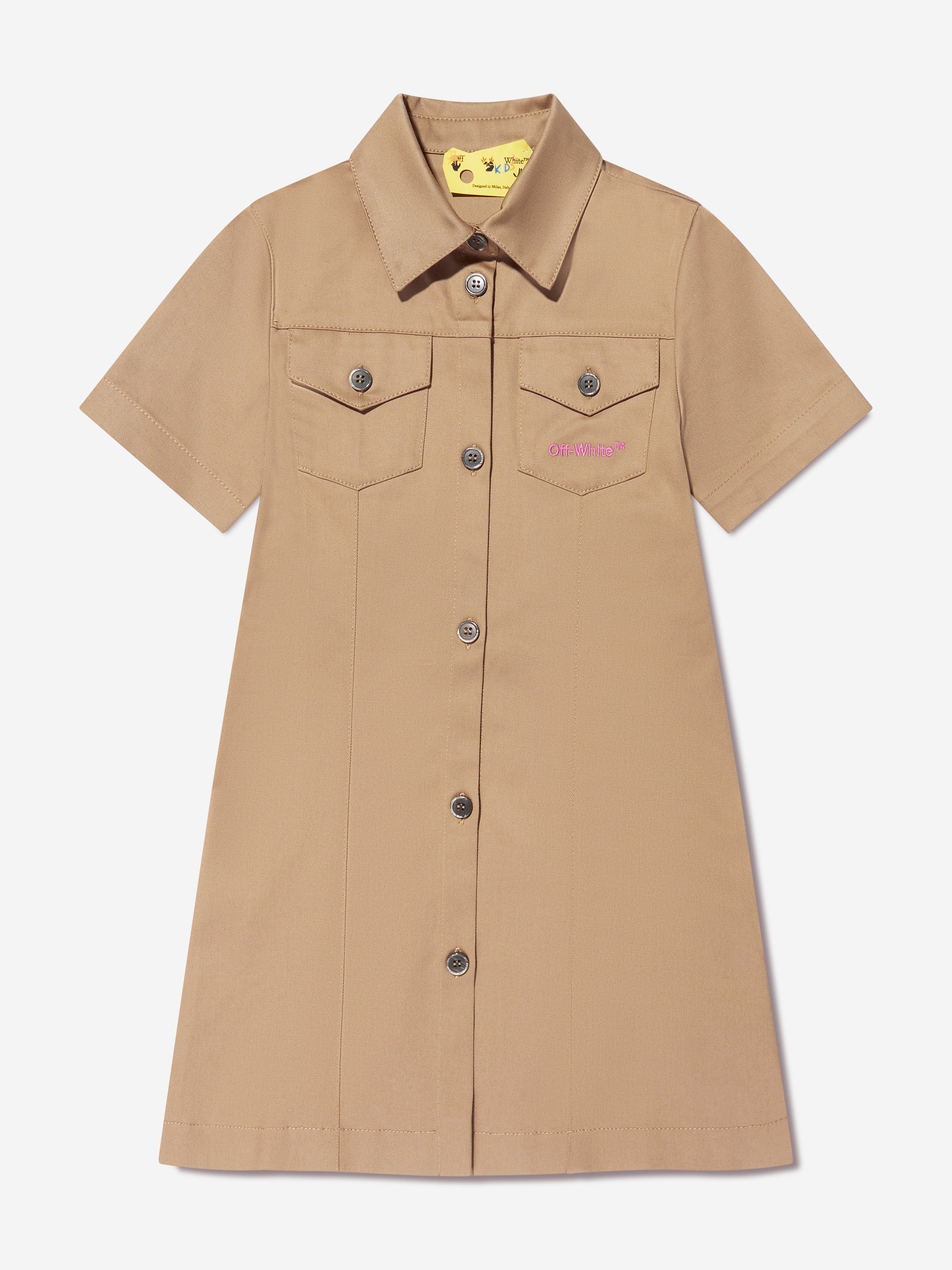 Off-White Girls Helvetica Arrow Shirt Dress in Beige