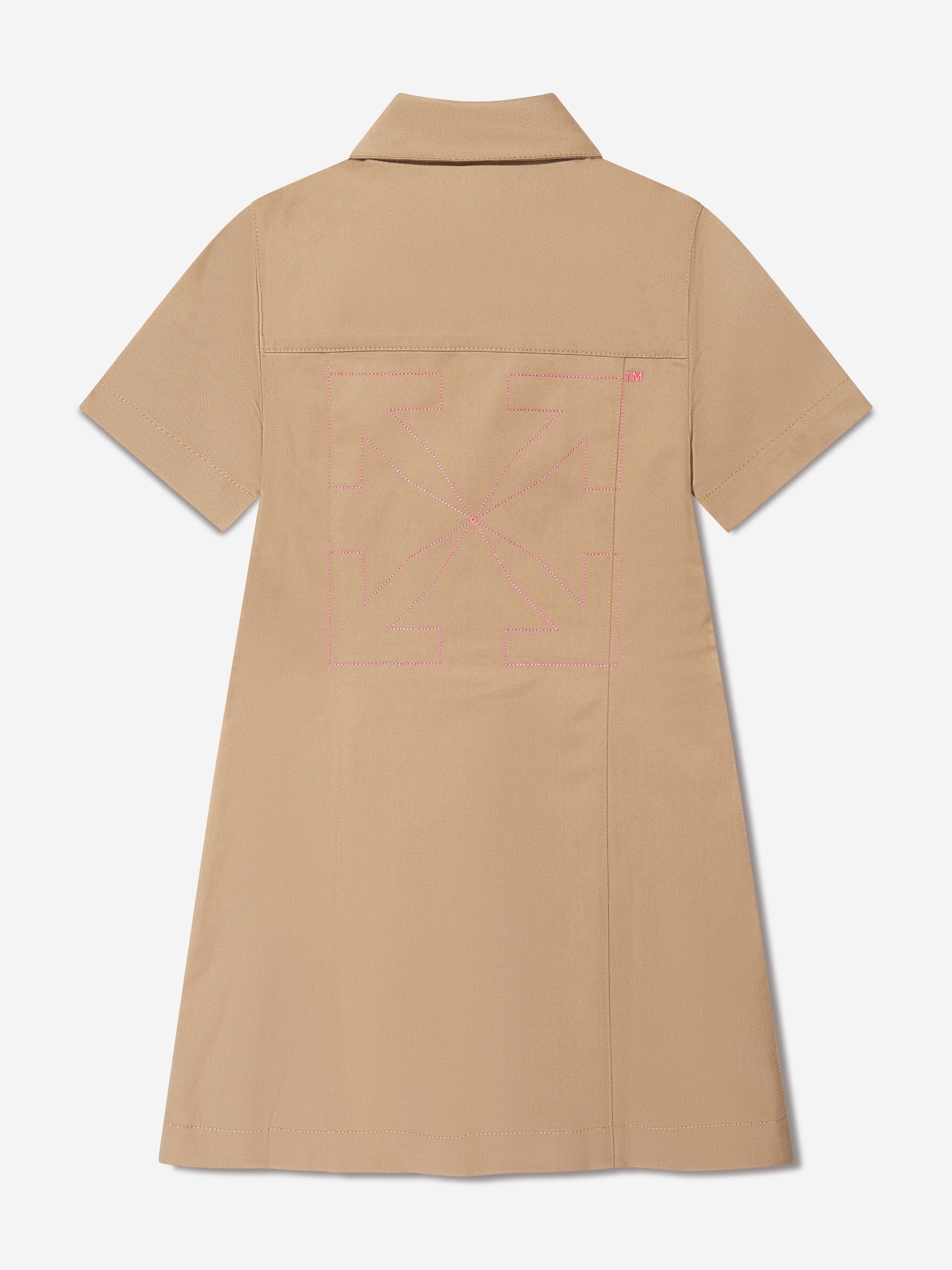 Off-White Girls Helvetica Arrow Shirt Dress in Beige